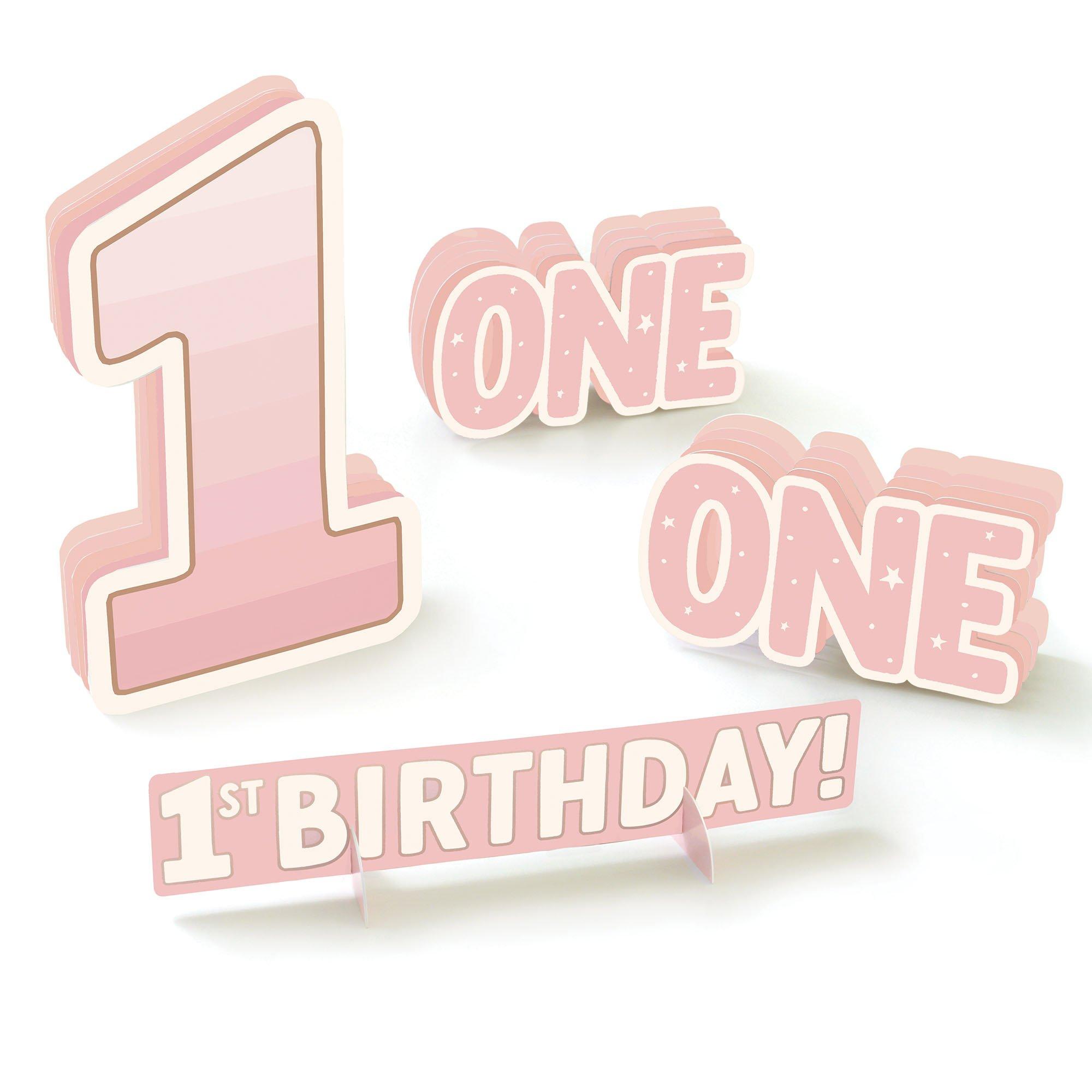 Pink 1st Birthday Cardstock Table Decorations, 4p