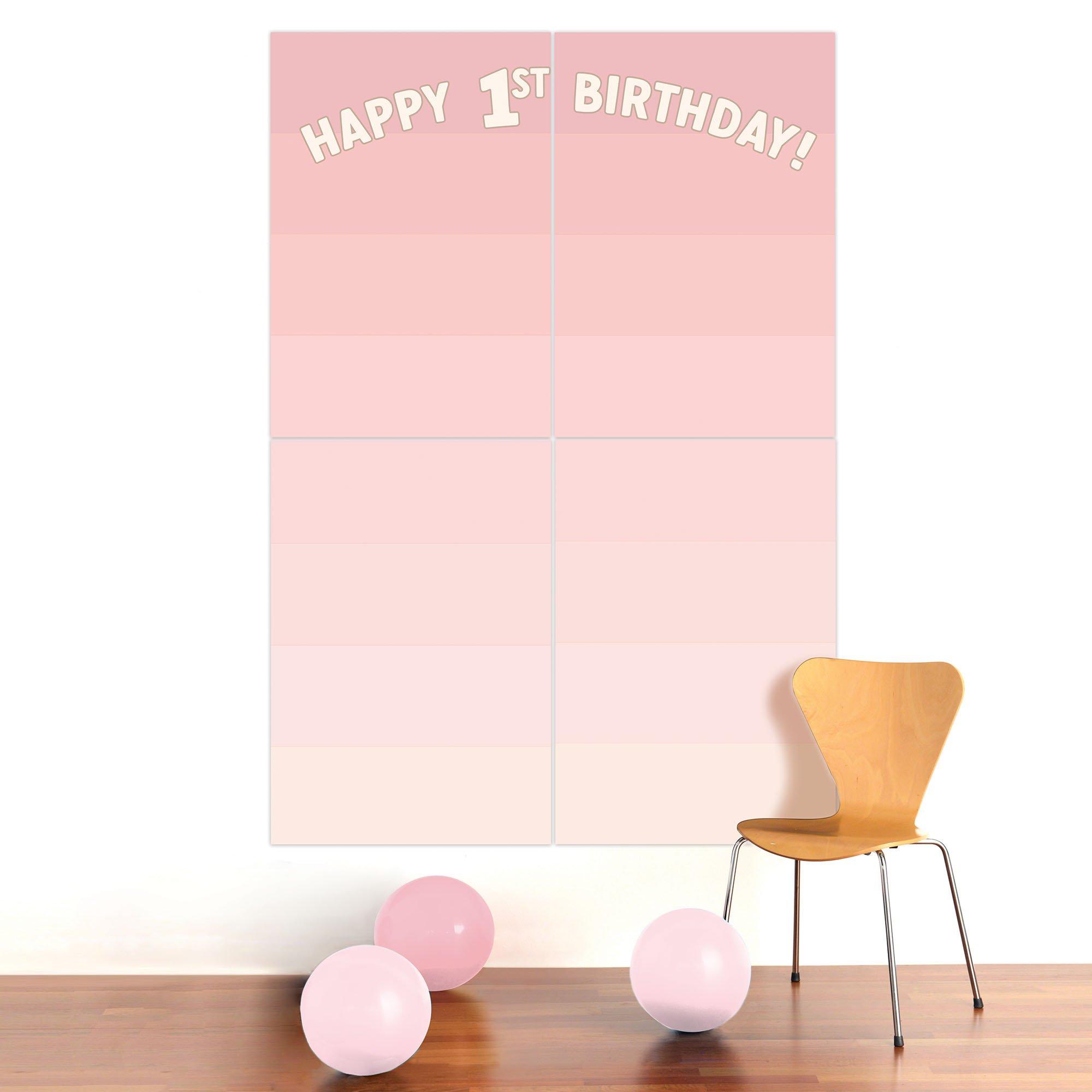 Pink 1st Birthday Photo Backdrop, 4.9ft x 5.4ft