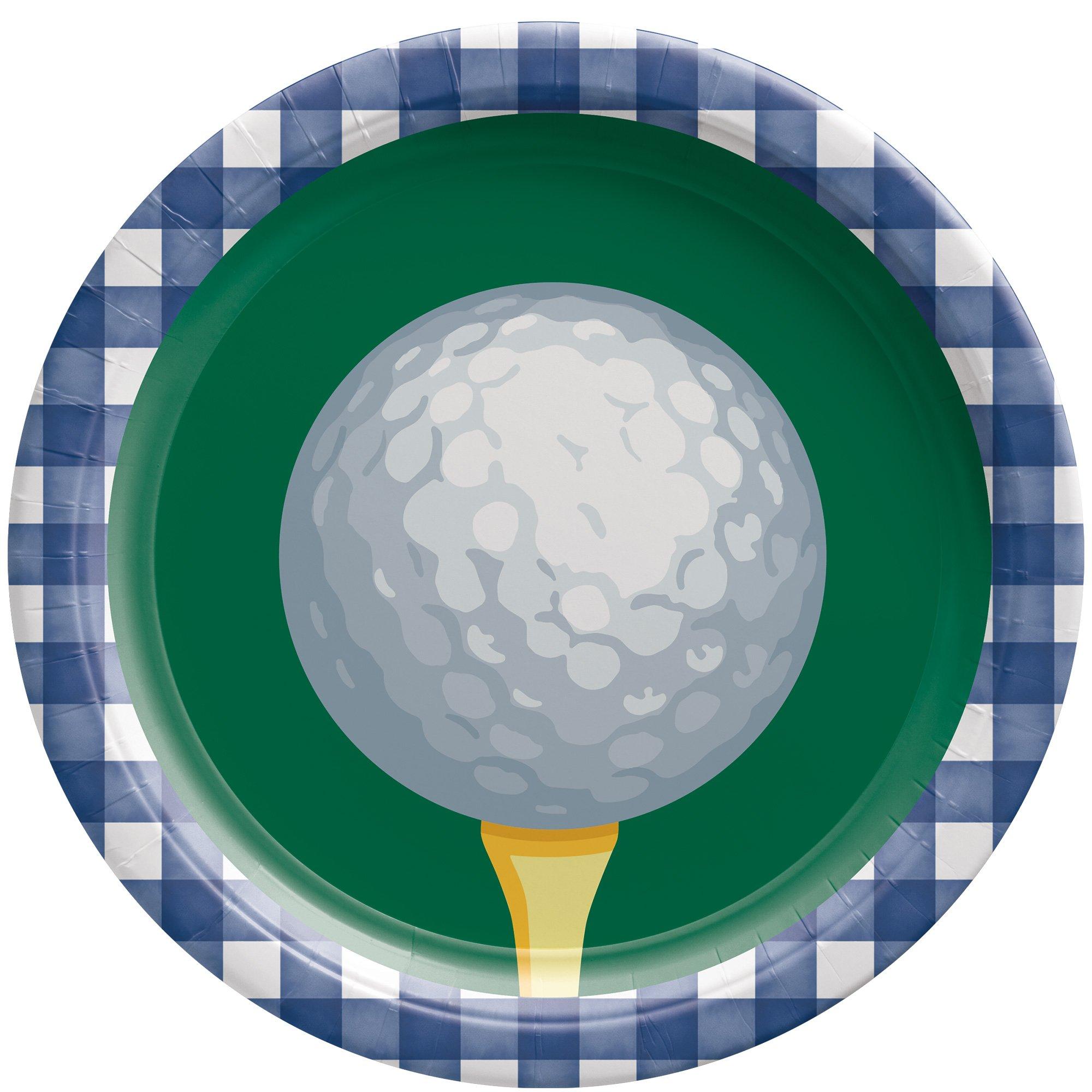 Golf Ball Gingham Paper Dinner Plates, 10.5in, 20ct - Hole in One