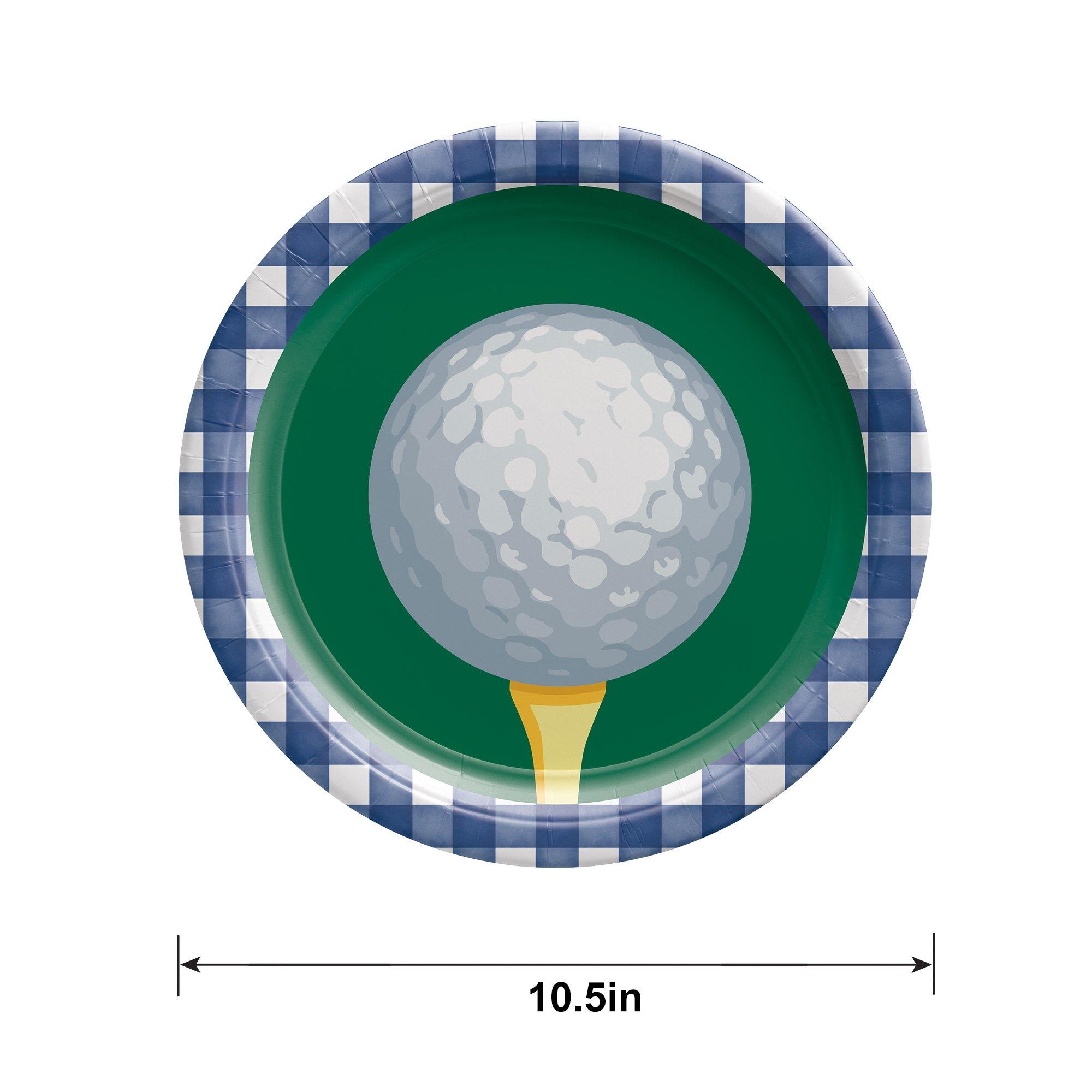 Golf Ball Gingham Paper Dinner Plates, 10.5in, 20ct - Hole in One