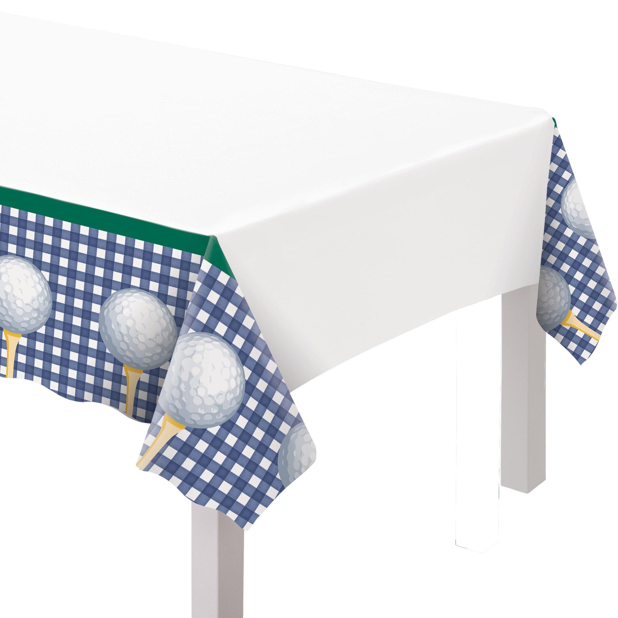 Golf Ball Gingham Plastic Table Cover, 54in x 102in - Hole in One