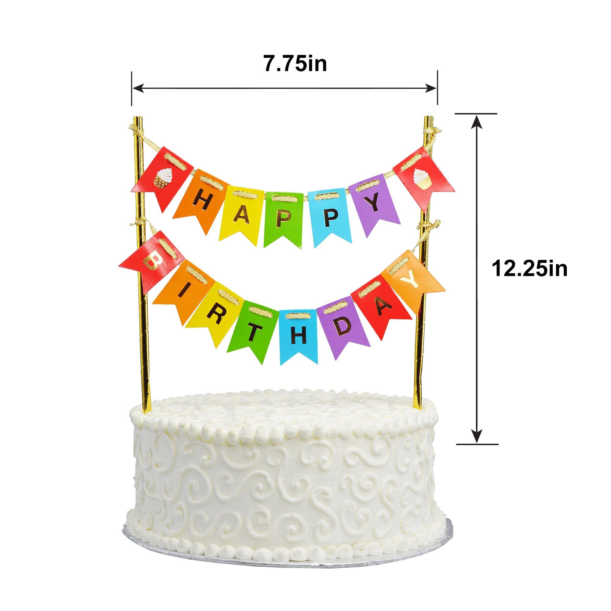 Rainbow Happy Birthday Bunting Cake Topper, 7.75in x 12.25in