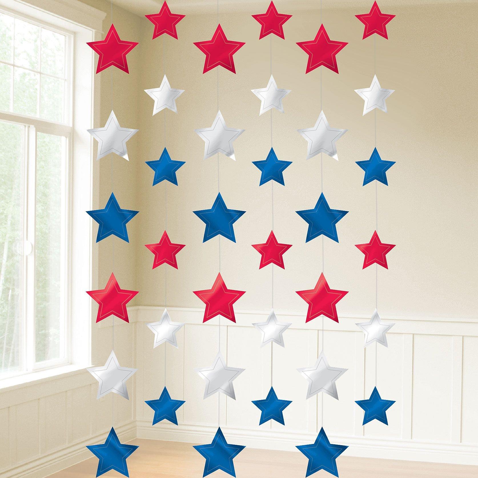 Patriotic Red, White & Blue Stars String Decorations 6ct | Party City