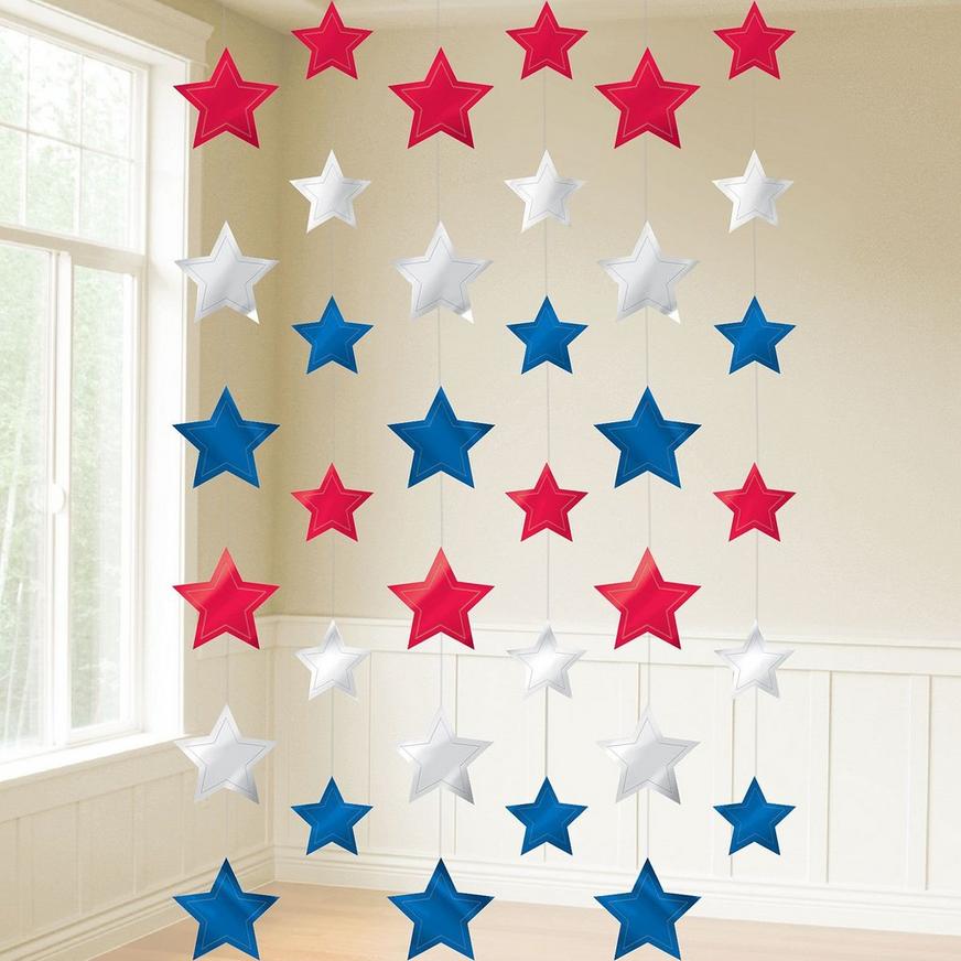 Patriotic Red, White & Blue Stars String Decorations 6ct