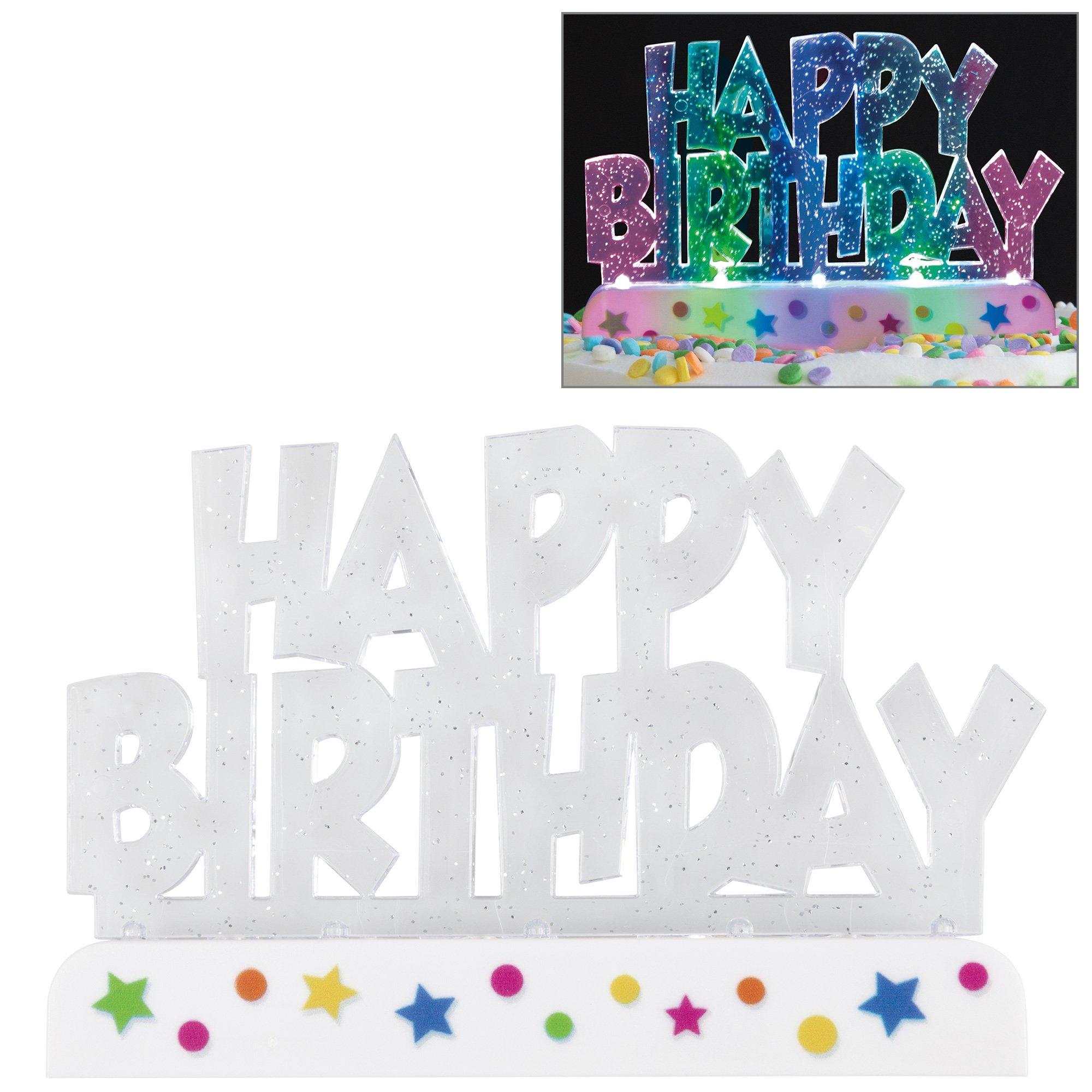 Light-Up Happy Birthday Cake Topper, 4.75in x 3.25in