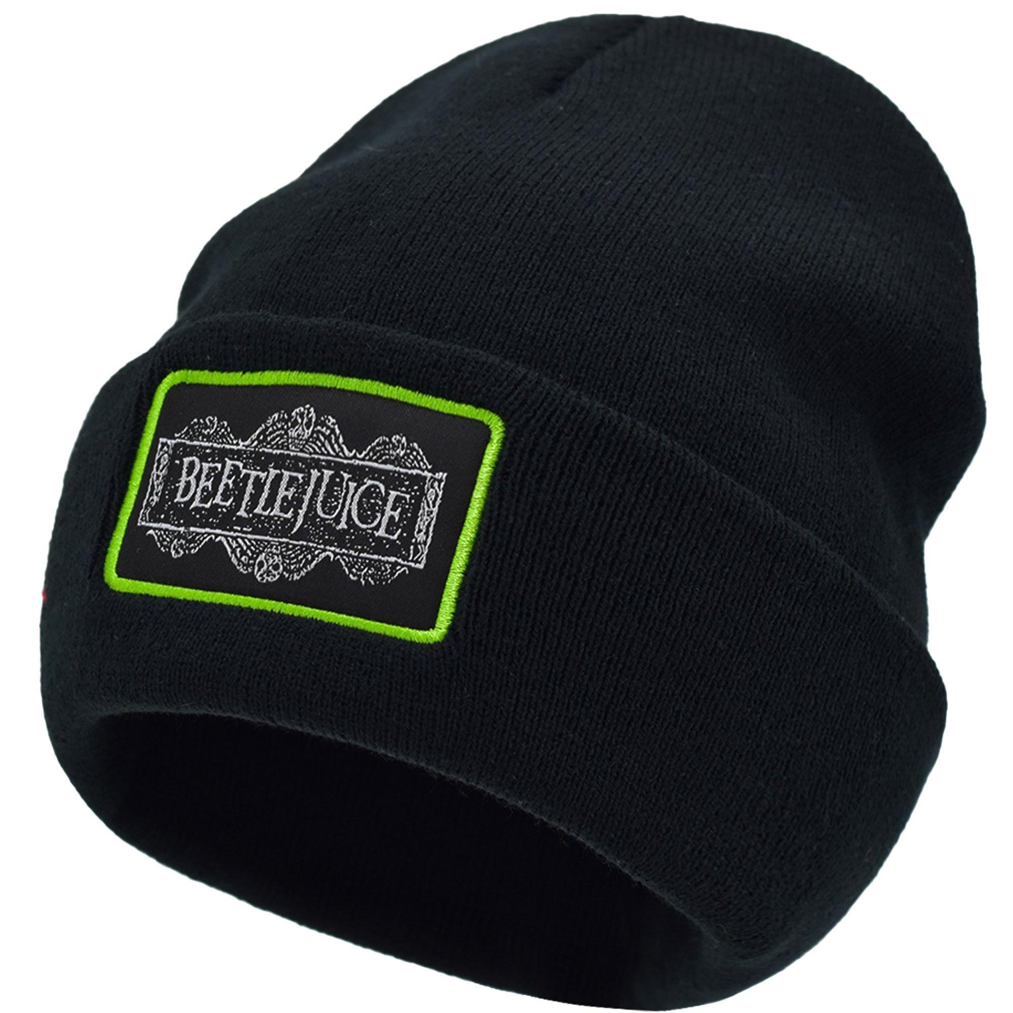 Black Beetlejuice Logo Patch Knit Beanie