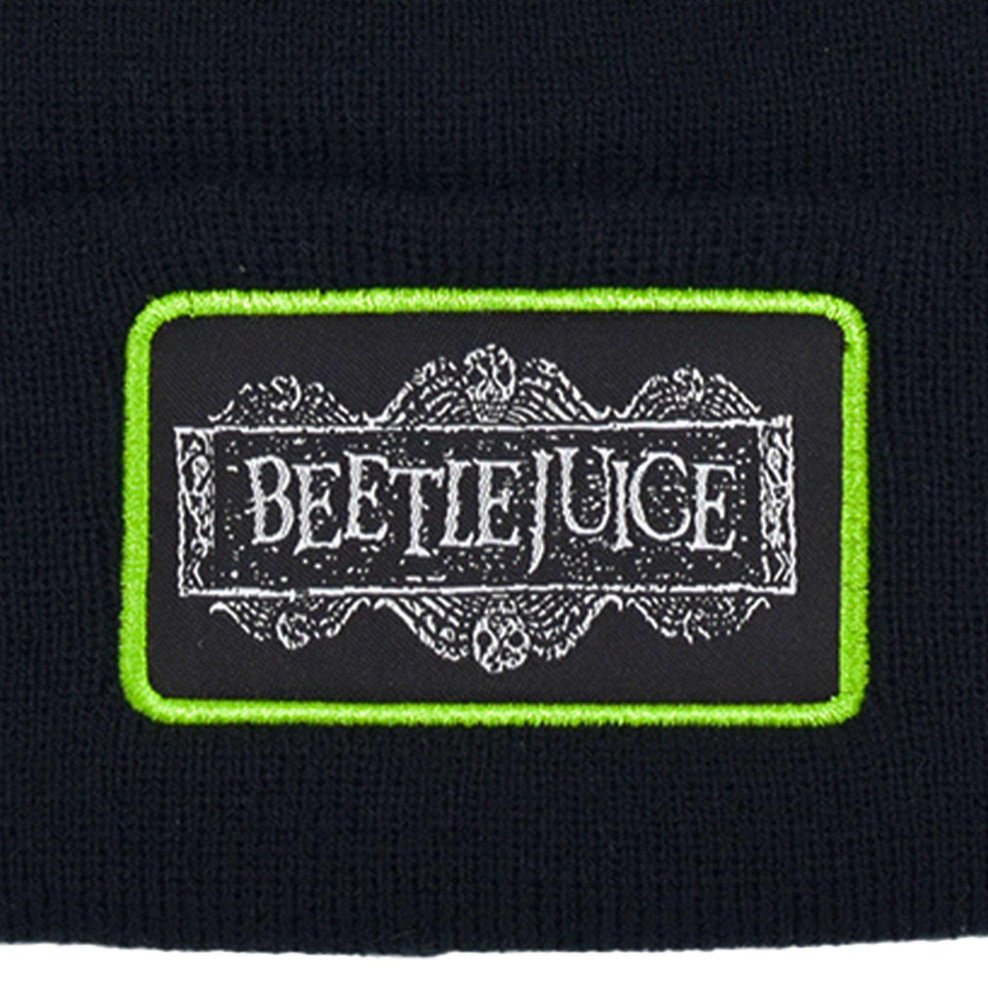 Black Beetlejuice Logo Patch Knit Beanie