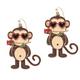 Monkey Enamel & Rhinestone Valentine's Day Drop Earrings