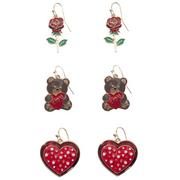 Roses, Bears & Hearts Valentine's Day Earring Set, 3 Pairs