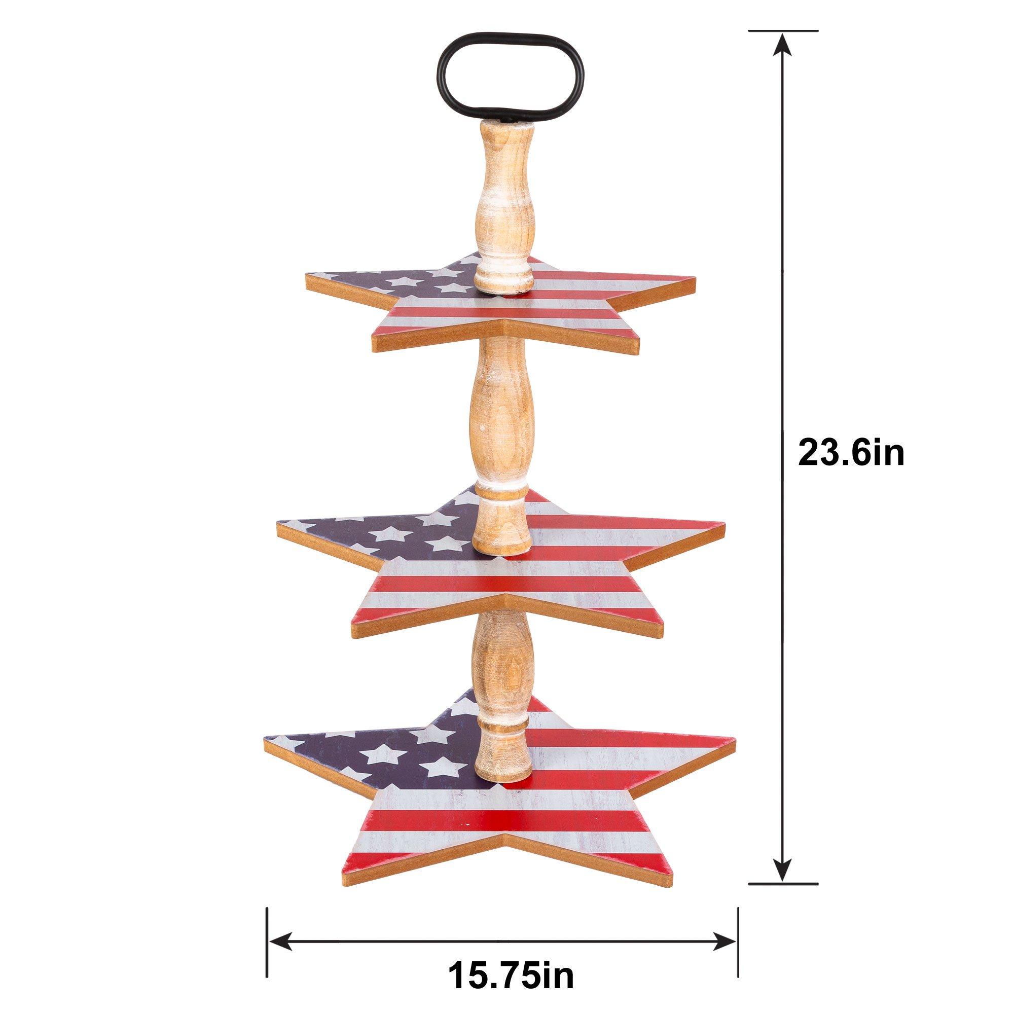American Flag 3-Tiered Wood Cupcake Stand, 15.75in x 23.6in