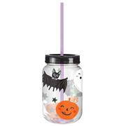 Spooky Friends Plastic Mason Jar Cup with Straw, 18.6oz