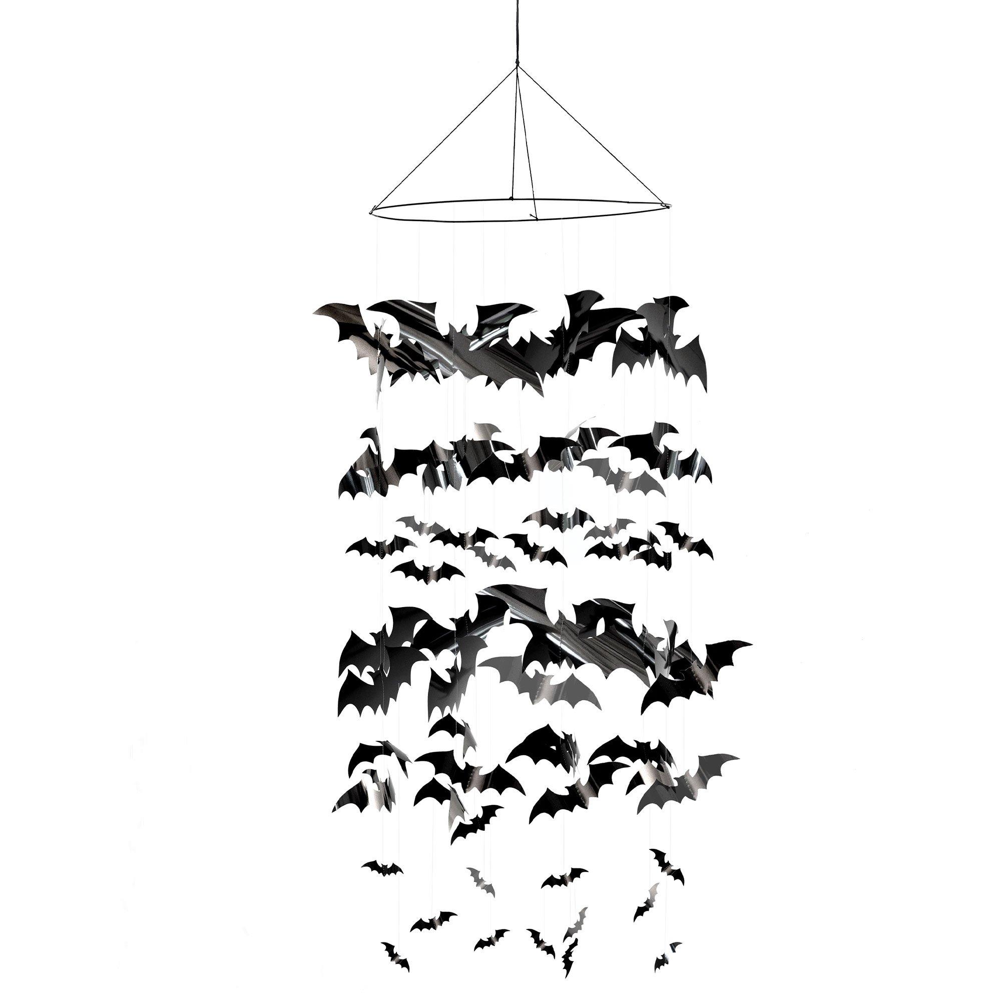 Black Bats Plastic Hanging Decoration, 18in x 56in - Spellbound Halloween