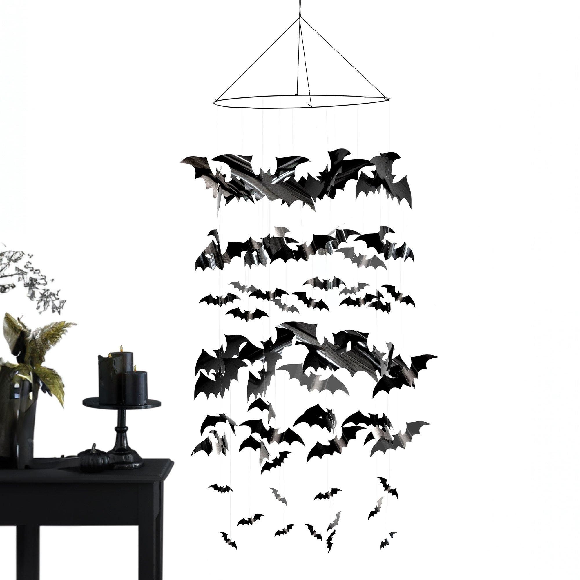 Black Bats Plastic Hanging Decoration, 18in x 56in - Spellbound Halloween