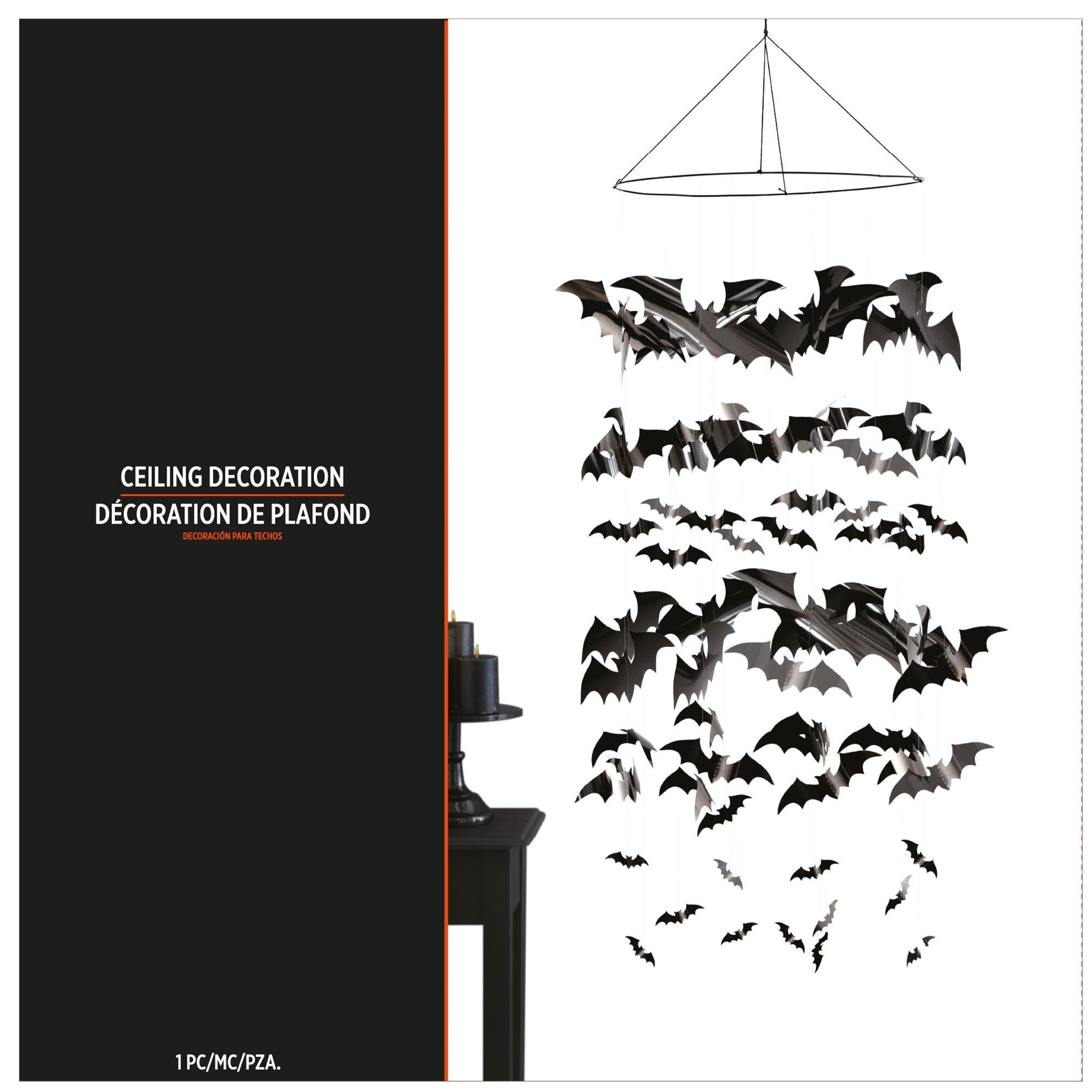 Black Bats Plastic Hanging Decoration, 18in x 56in - Spellbound Halloween