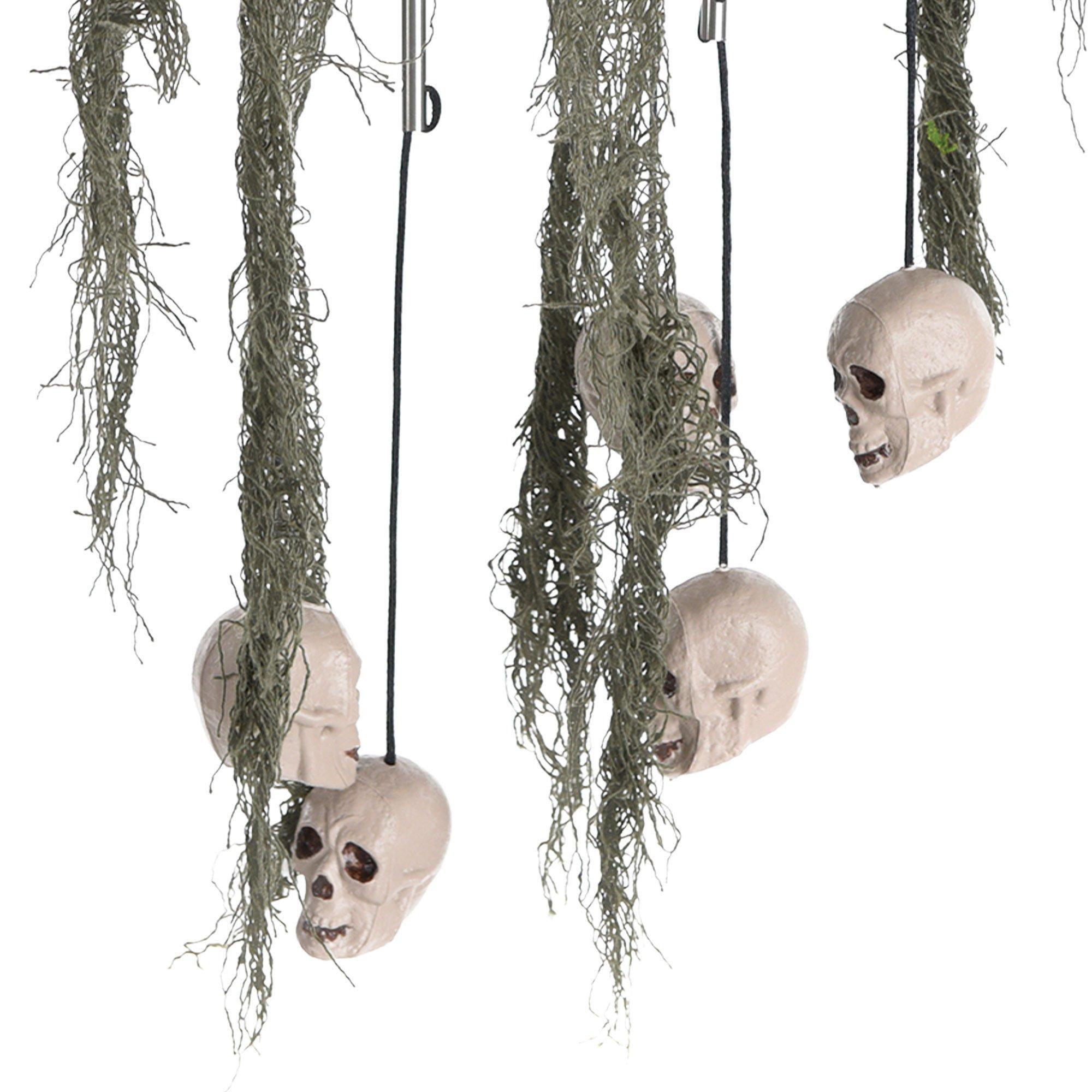 Mutated Forest Skull Hanging Decoration with Bamboo Windchimes, 24in
