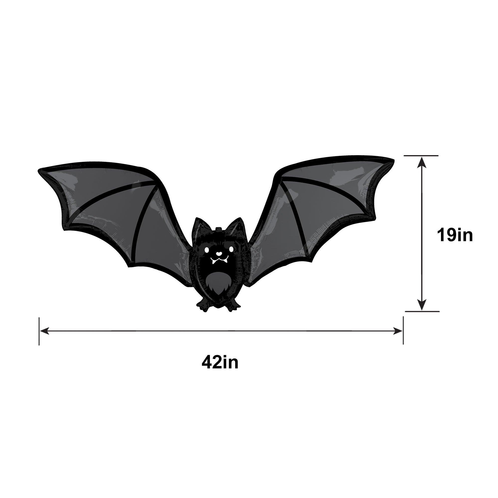 Bat-Shaped Halloween Foil Balloon, 42in - Batty Glow