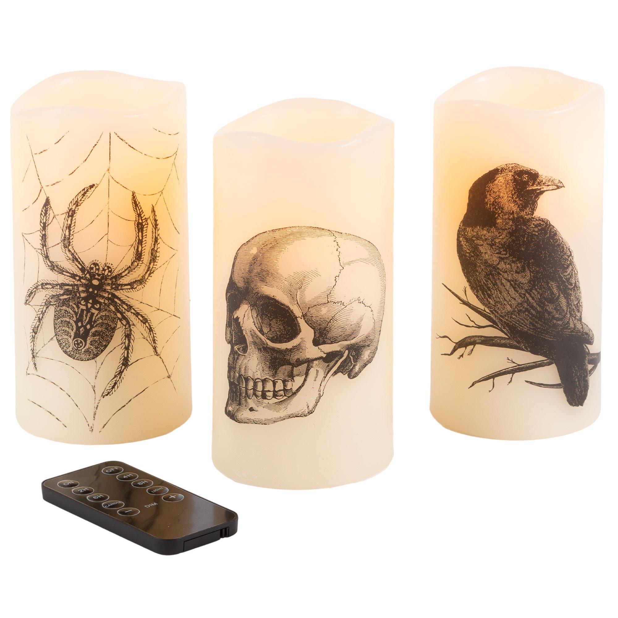 Light-Up LED Wax Halloween Pillar Candles, 3in x 6in, 3ct