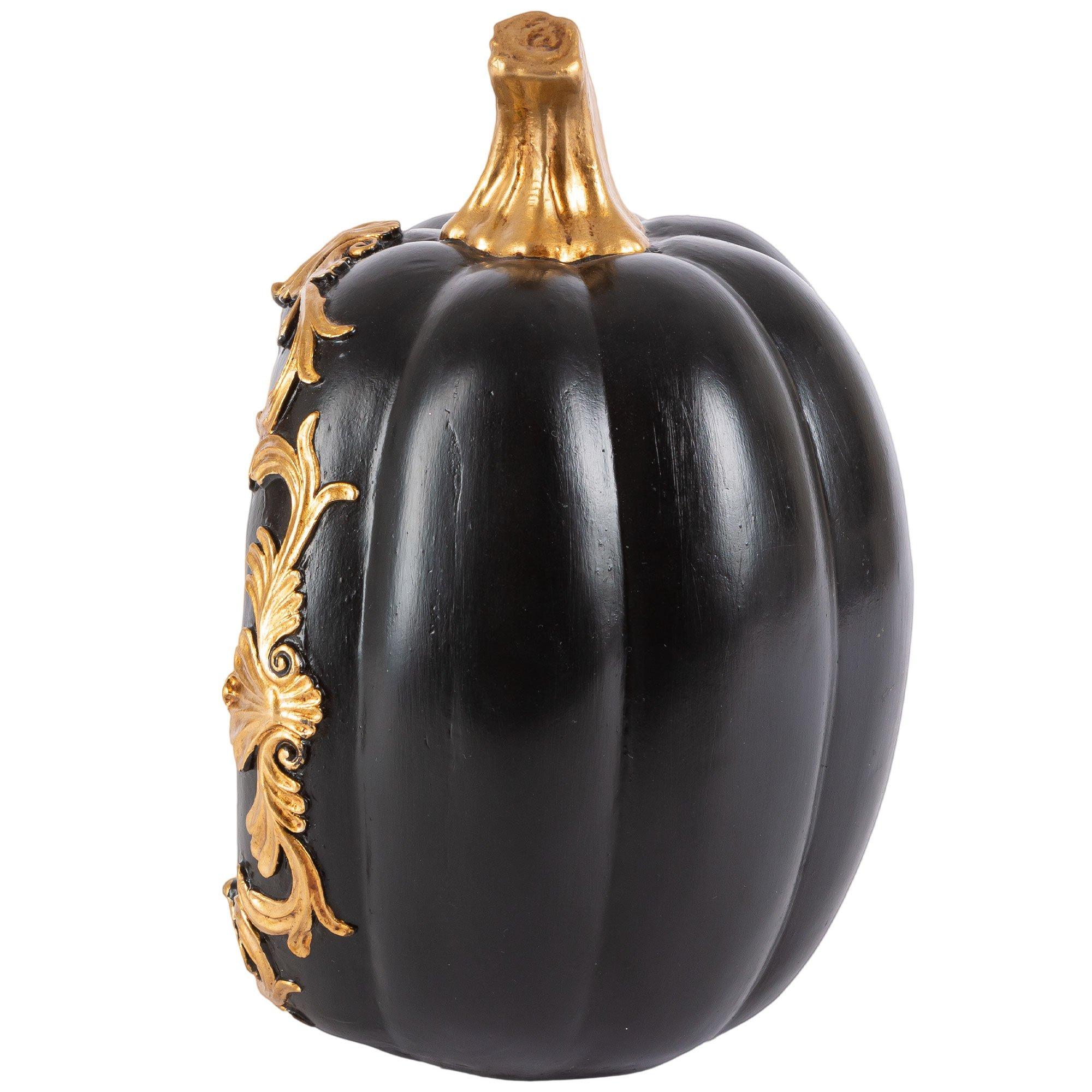 Light-Up Metallic Gold & Black LED Skeleton Pumpkin Decoration, 5.7in x 8.5in