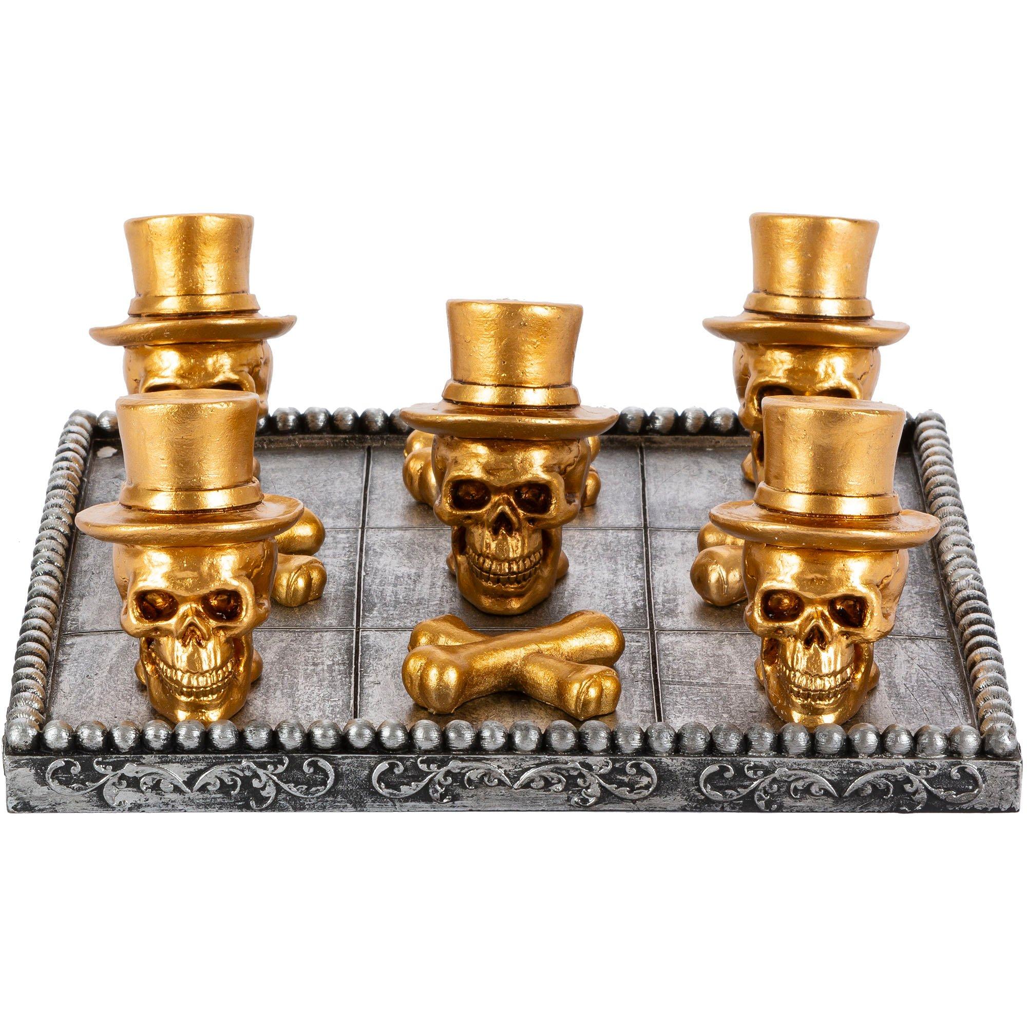 Metallic Gold Skull & Bones Tic-Tac-Toe Resin Game Set, 11pc