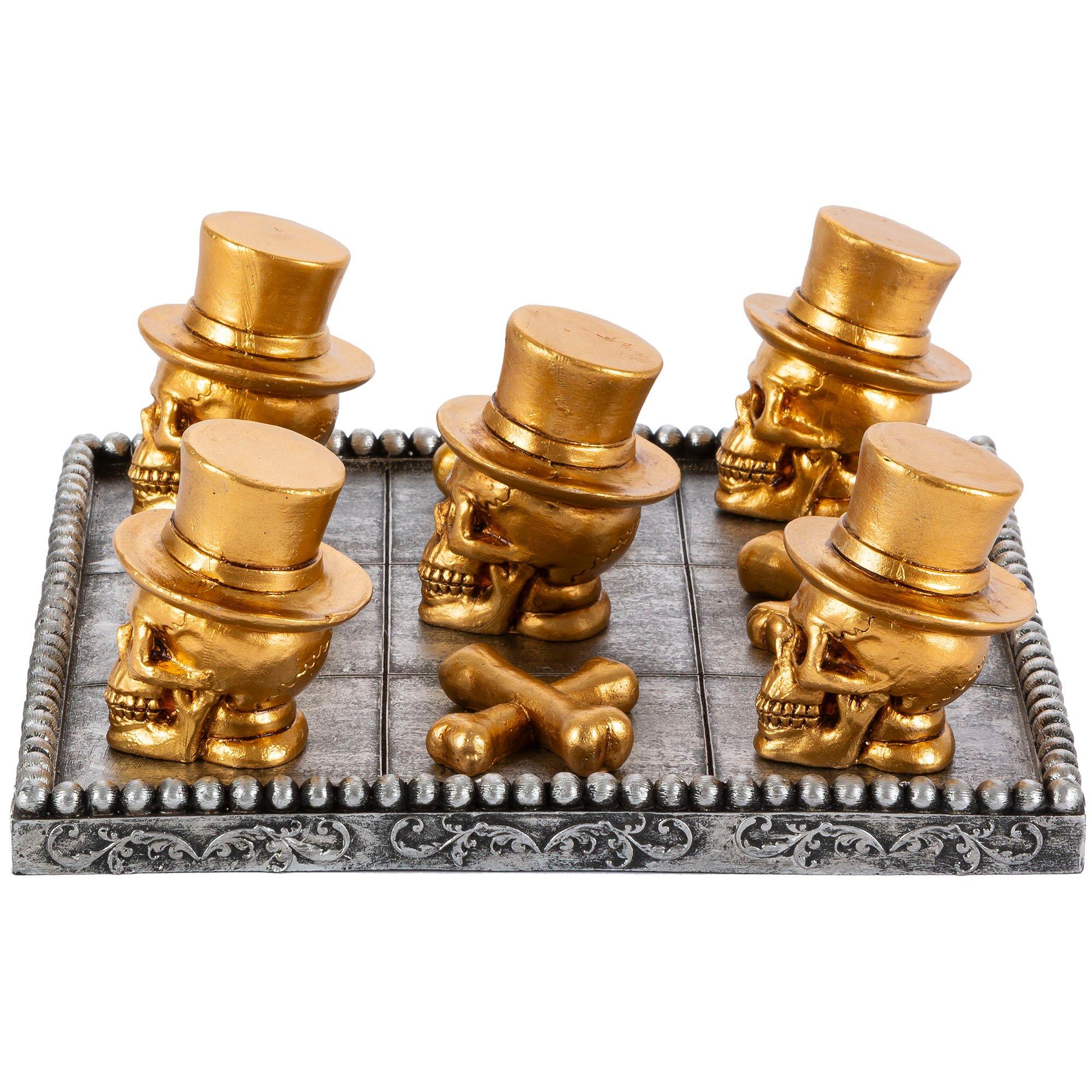 Metallic Gold Skull & Bones Tic-Tac-Toe Resin Game Set, 11pc