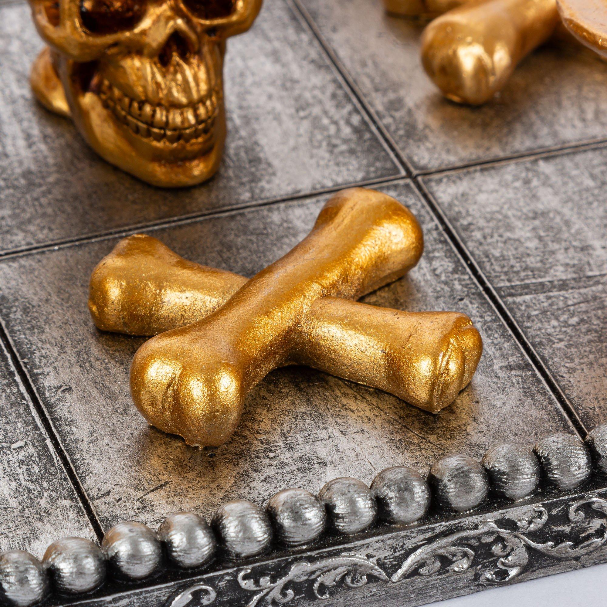 Metallic Gold Skull & Bones Tic-Tac-Toe Resin Game Set, 11pc