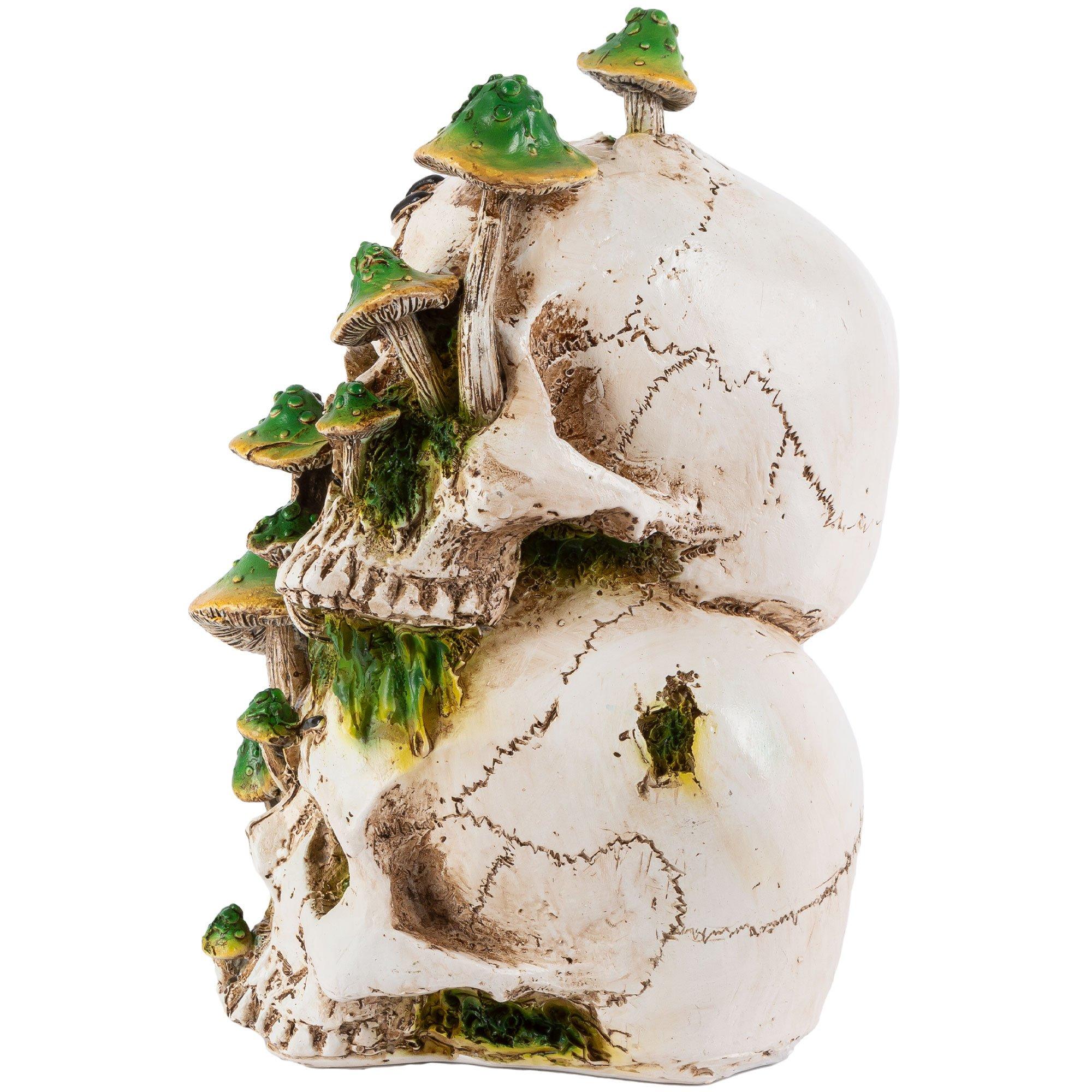 Mossy Skull & Mushroom Stone Resin Decoration, 5.9in x 8.9in