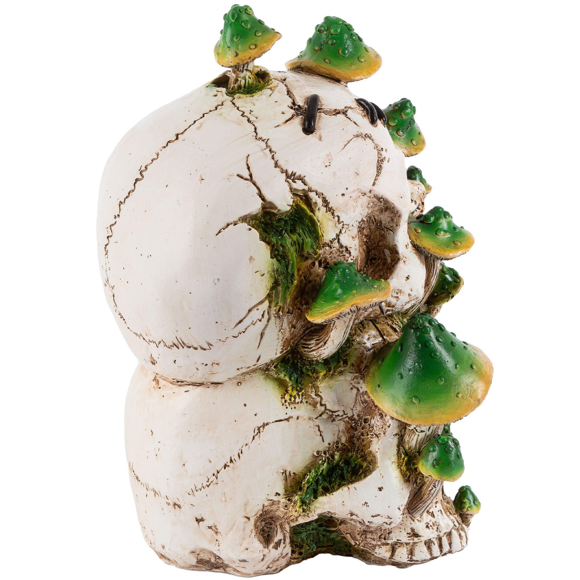 Mossy Skull & Mushroom Stone Resin Decoration, 5.9in x 8.9in