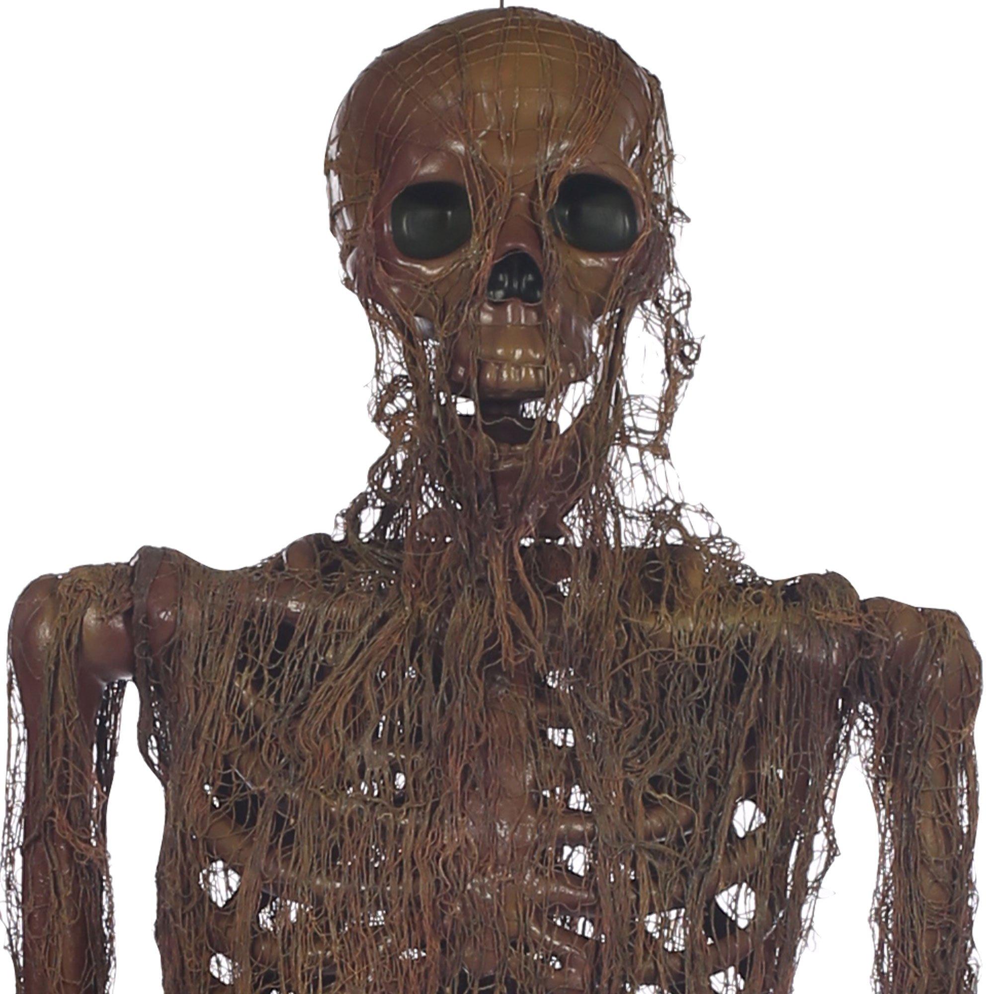 Poseable Rotting Skin Plastic & Fabric Hanging Skeleton, 5ft