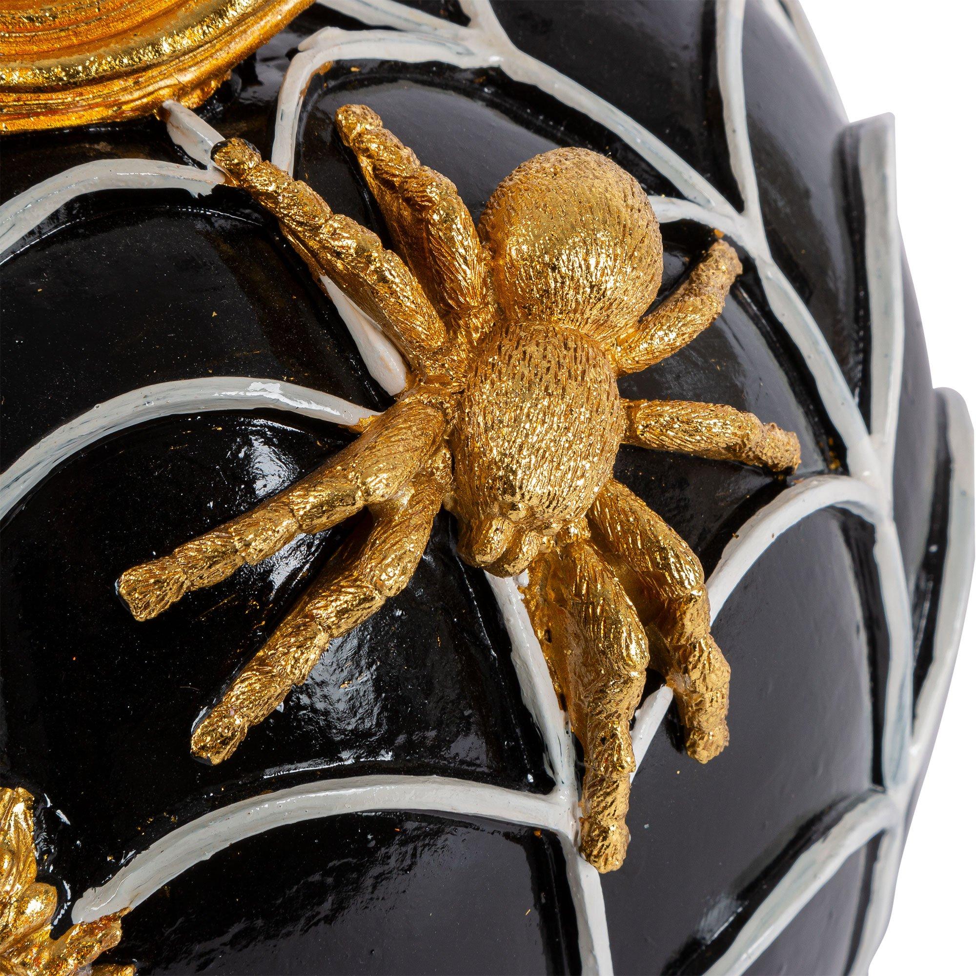 Metallic Gold Spider & Black Pumpkin Stone Resin Decoration, 8.5in x 8.5in