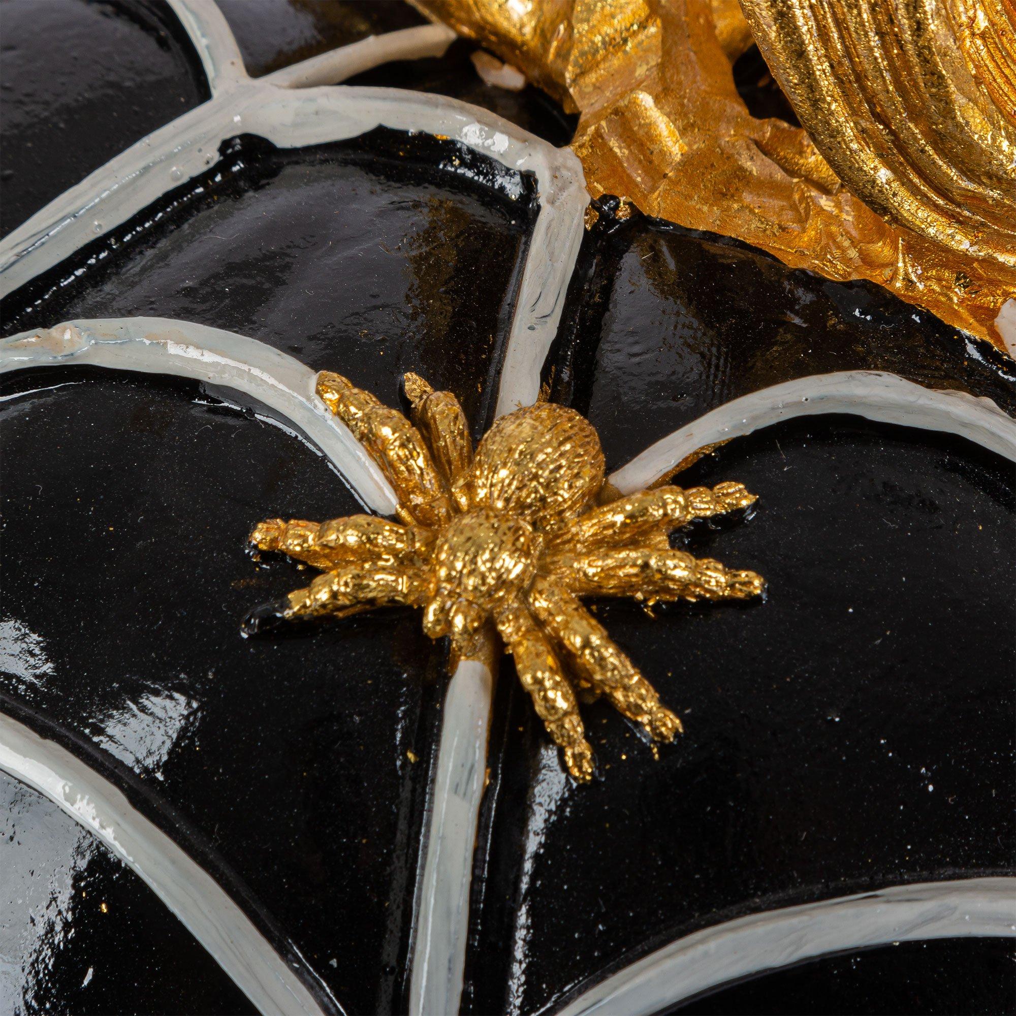 Metallic Gold Spider & Black Pumpkin Stone Resin Decoration, 8.5in x 8.5in