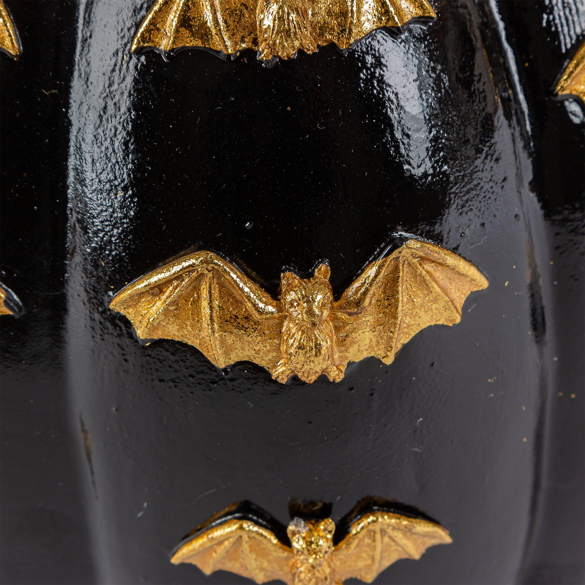 Metallic Gold Bat & Black Pumpkin Stone Resin Decoration, 7.3in x 6.5in