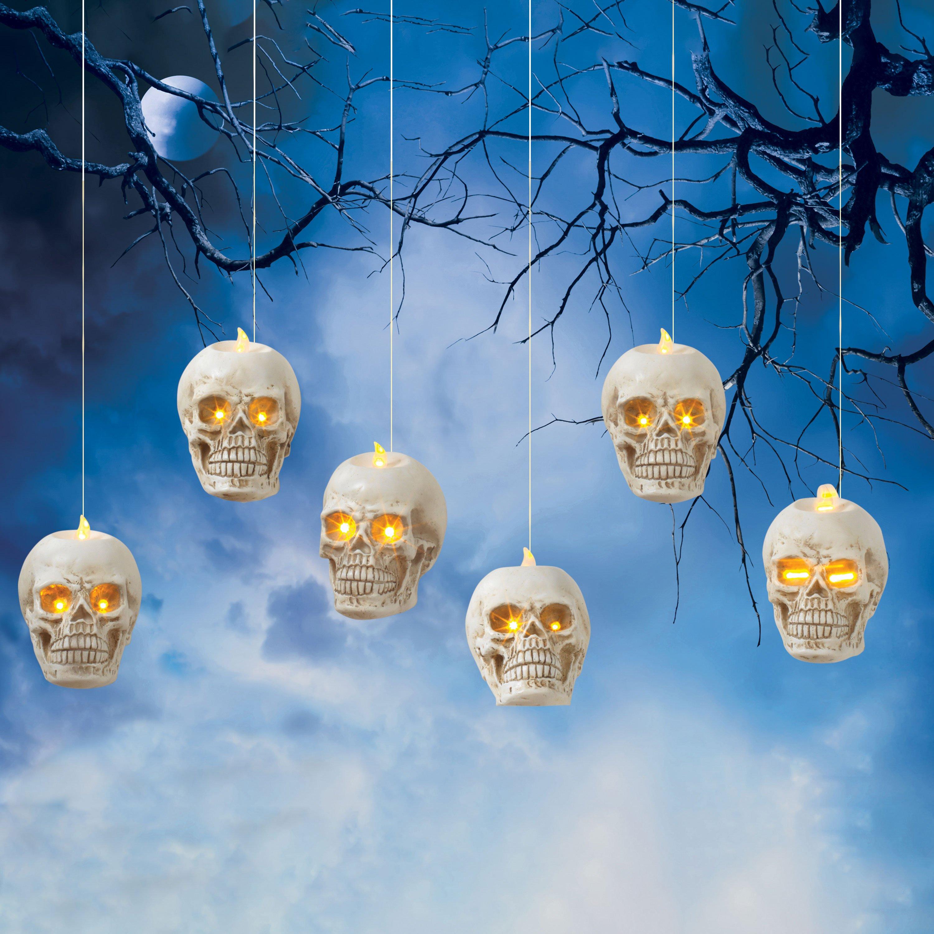 Light-Up LED Resin Hanging Skull Candles, 3.5in x 4.6in, 6ct