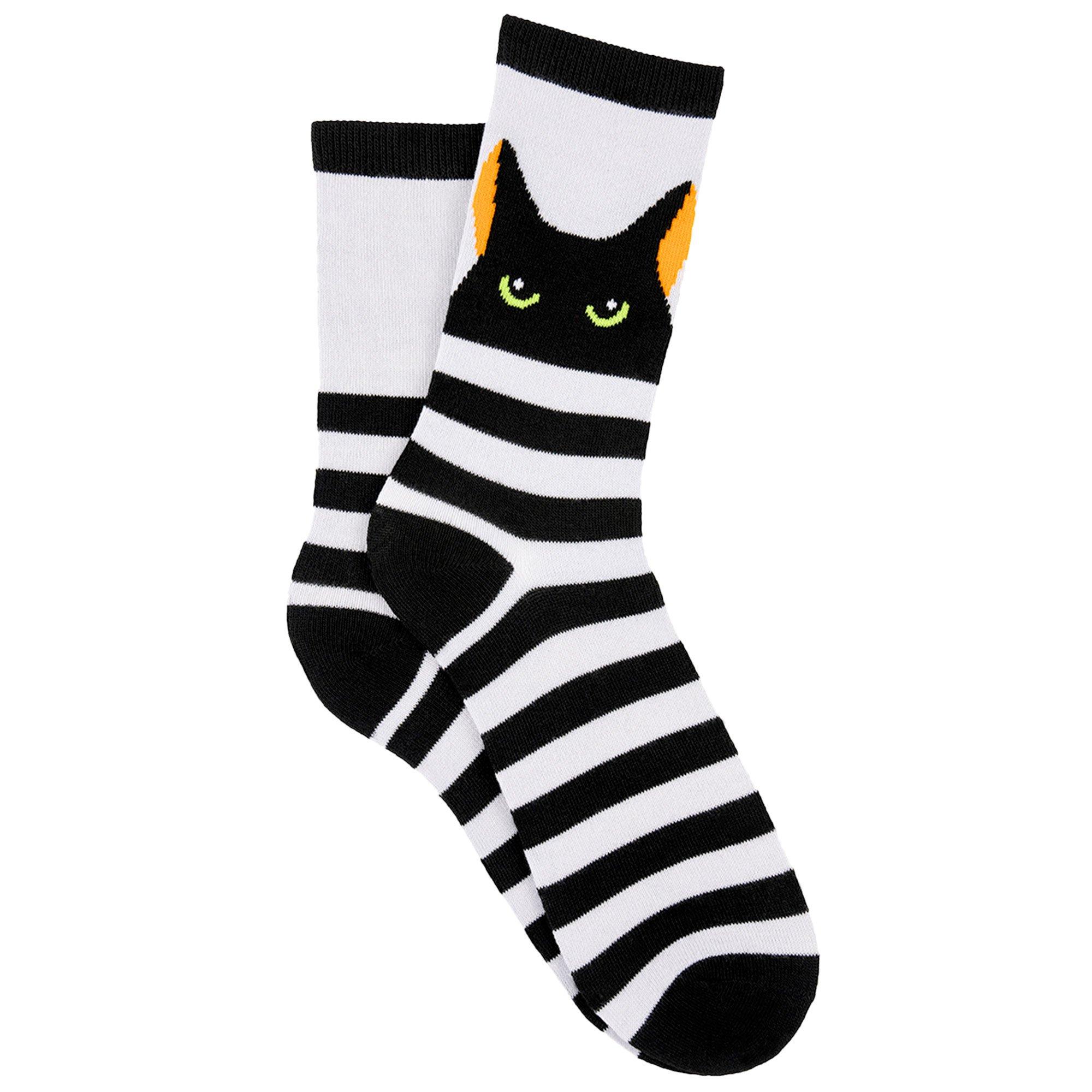 Cat Face Halloween Crew Socks