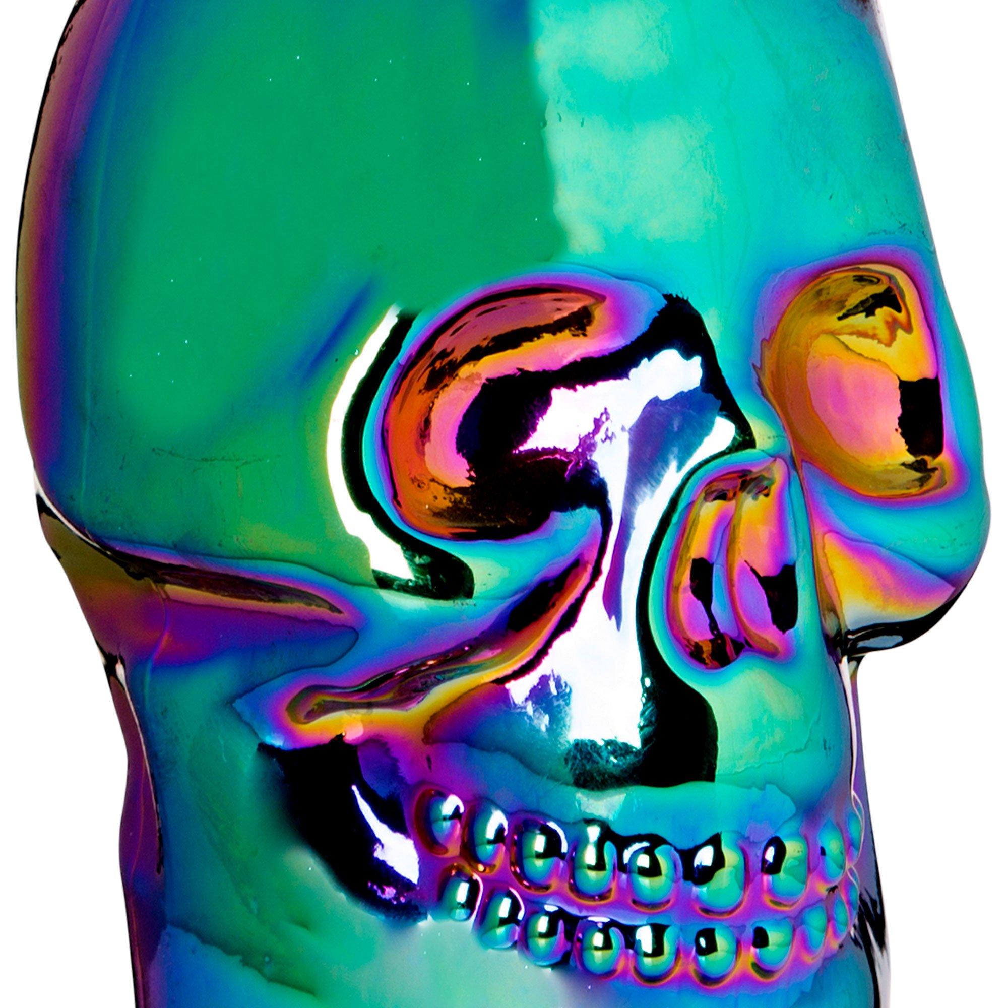 Iridescent Glass Skull Cup with Straw, 16.9oz