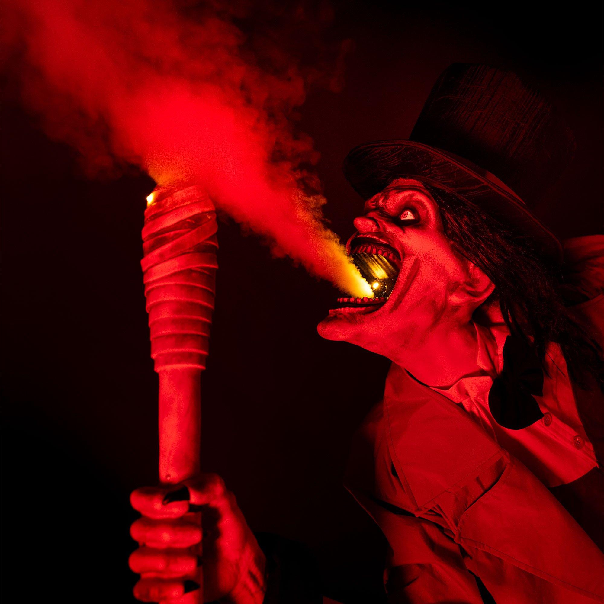 Animatronic Light-Up Dr. Payne the Fire Eater on Stilts, 9.7ft - Halloween Decoration