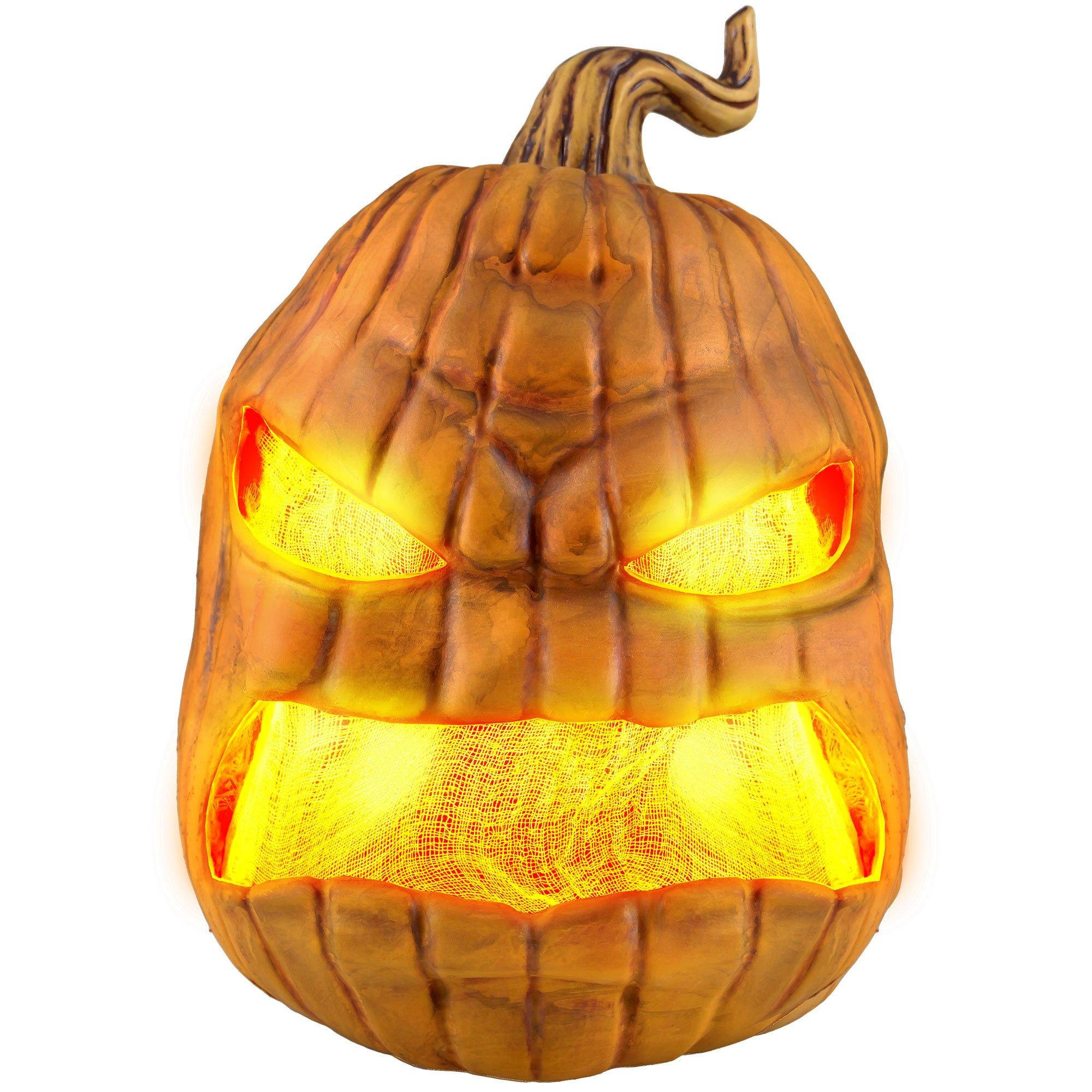 Animatronic Light-Up LED Rotten Pumpkin Halloween Decoration, 14in