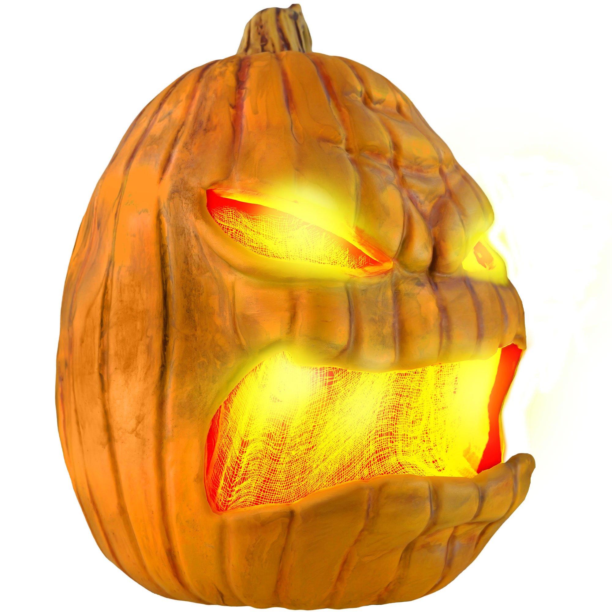 Animatronic Light-Up LED Rotten Pumpkin Halloween Decoration, 14in