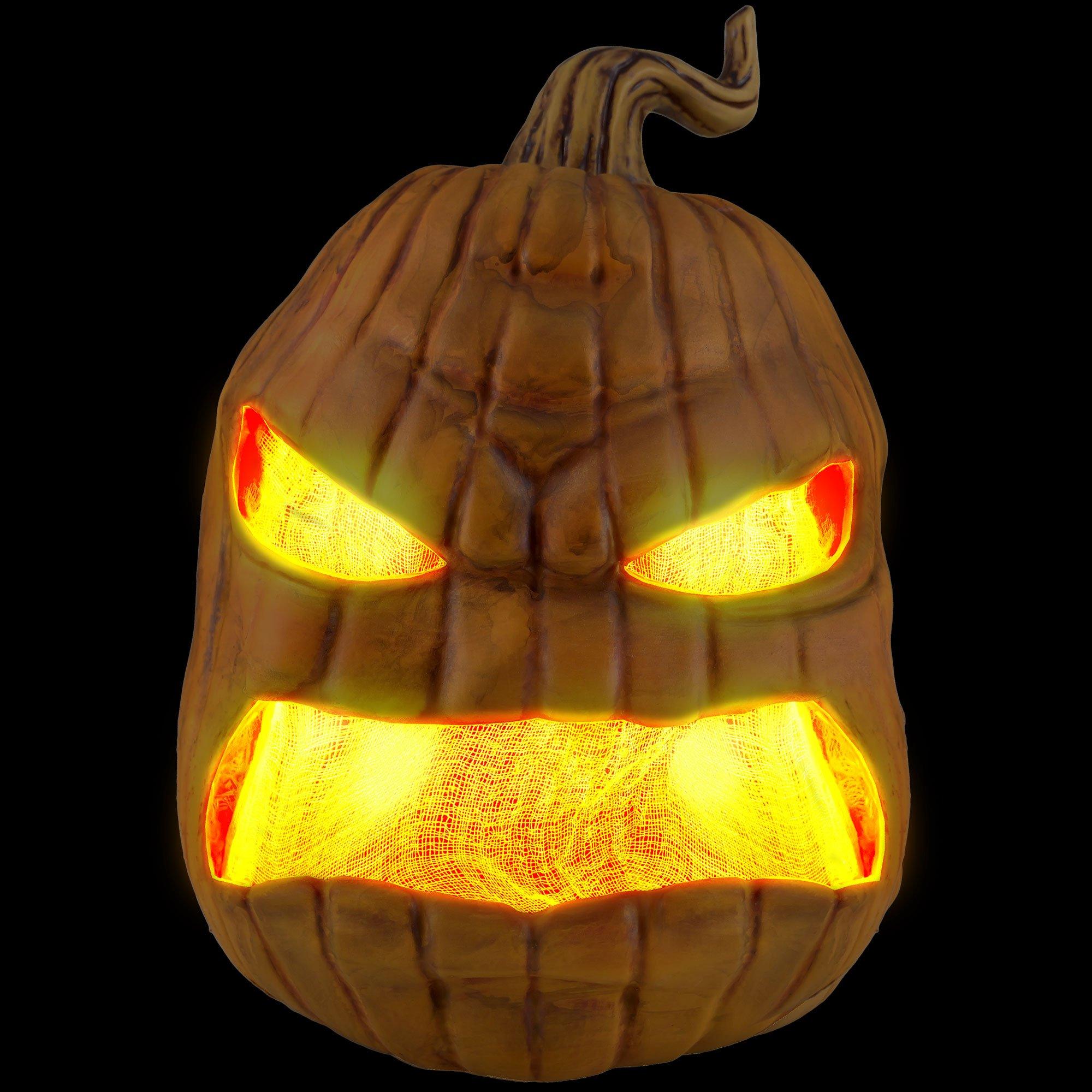 Animatronic Light-Up LED Rotten Pumpkin Halloween Decoration, 14in