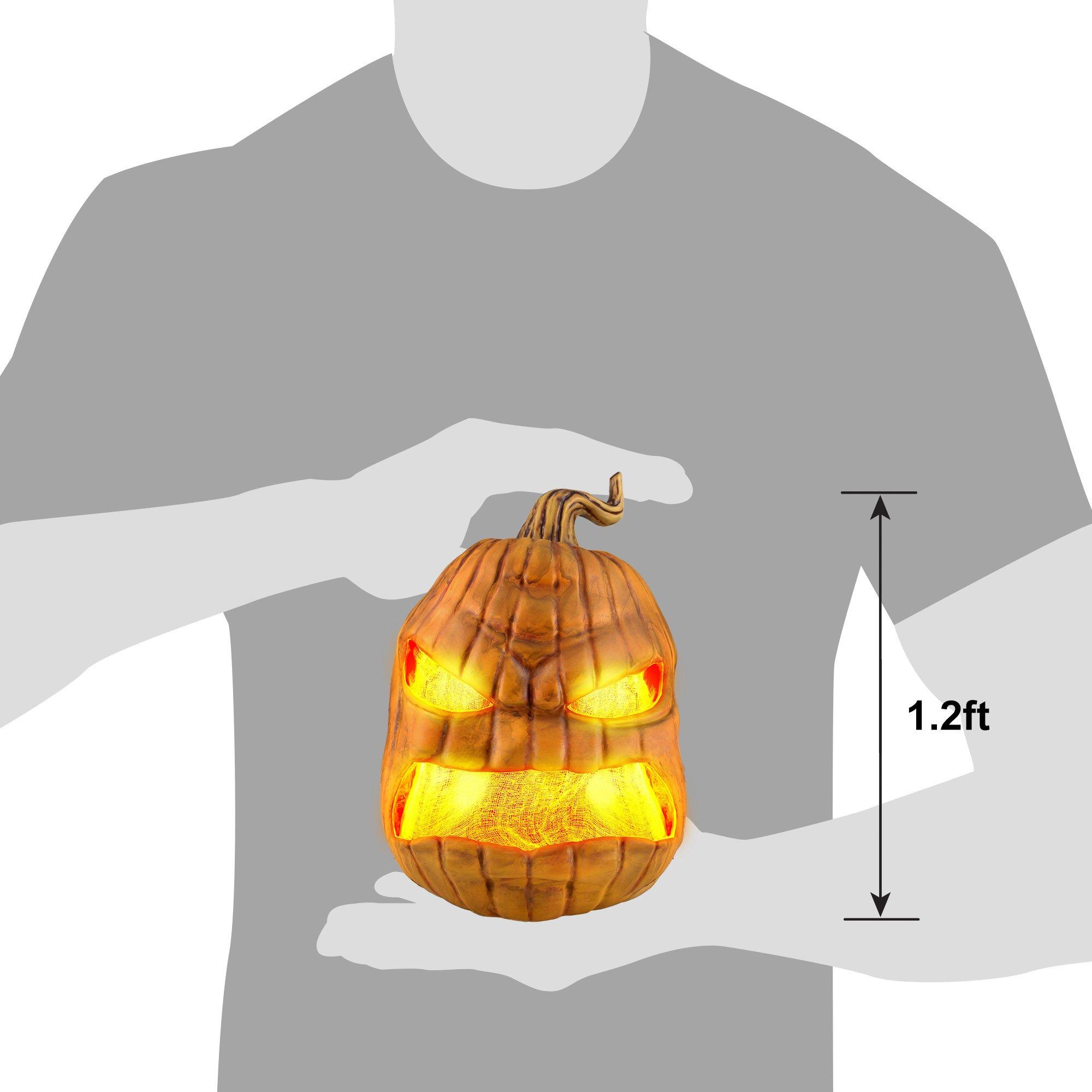 Animatronic Light-Up LED Rotten Pumpkin Halloween Decoration, 14in