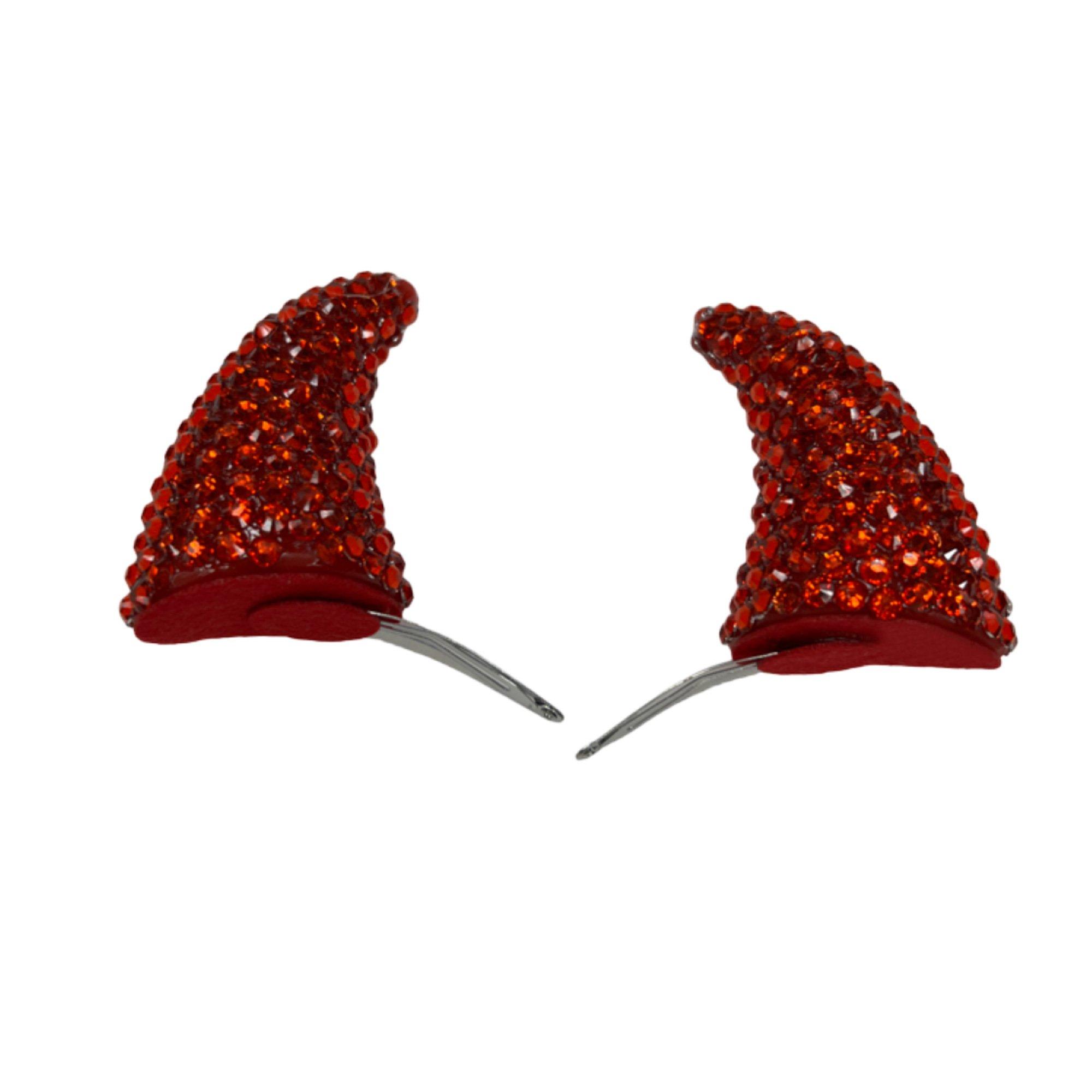 Red Rhinestone Clip-On Devil Horns