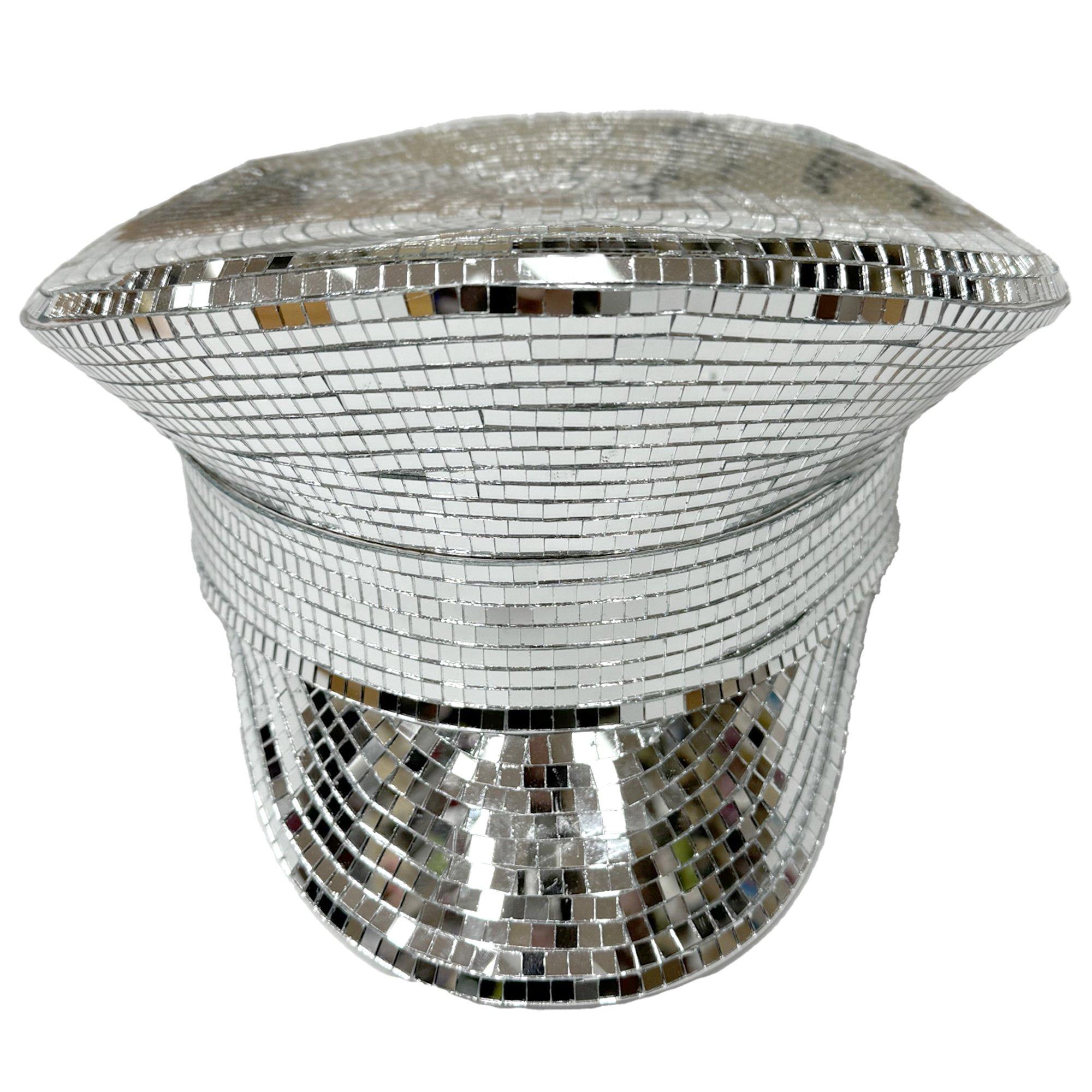 Silver Mirror Disco Captain Hat