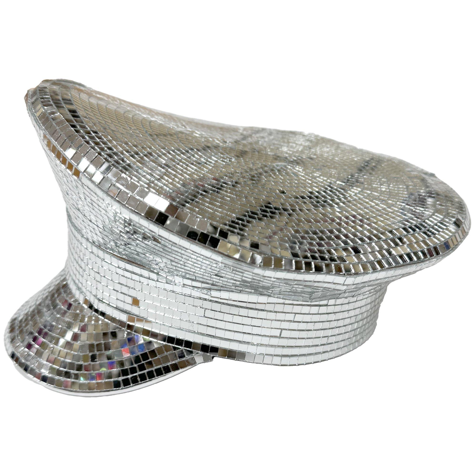 Silver Mirror Disco Captain Hat