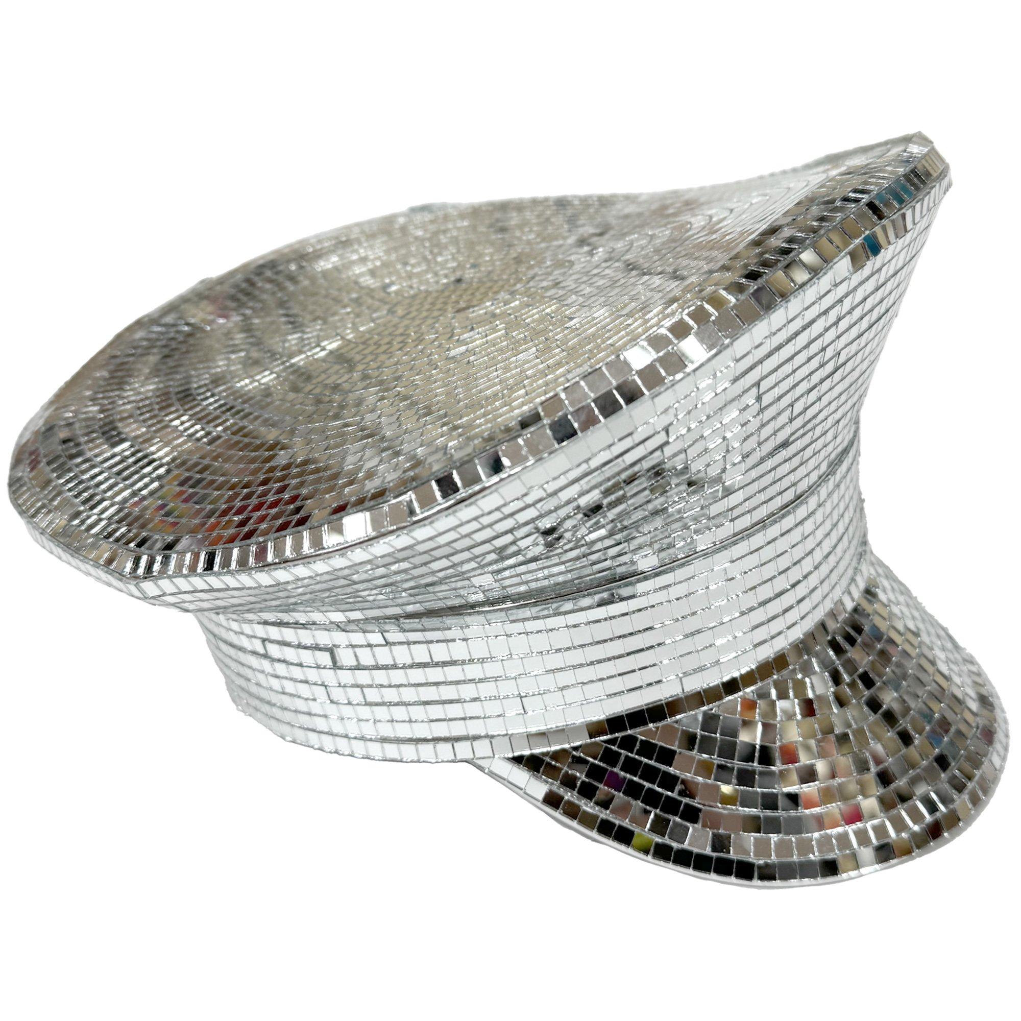 Silver Mirror Disco Captain Hat