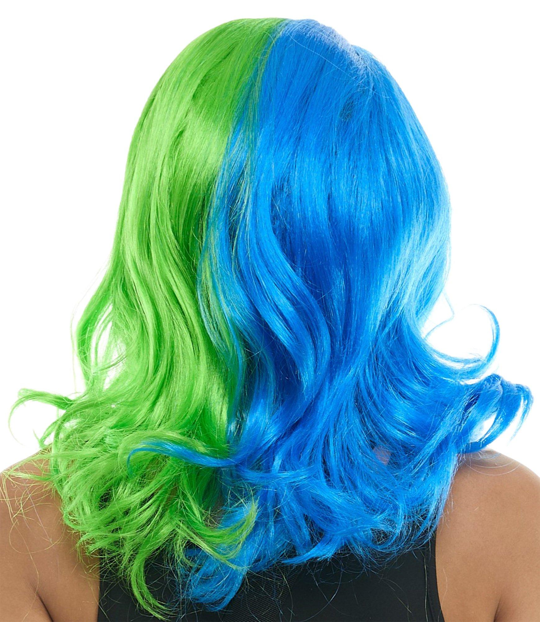 Blue & Green Split Dye Medium-Length Wavy Wig