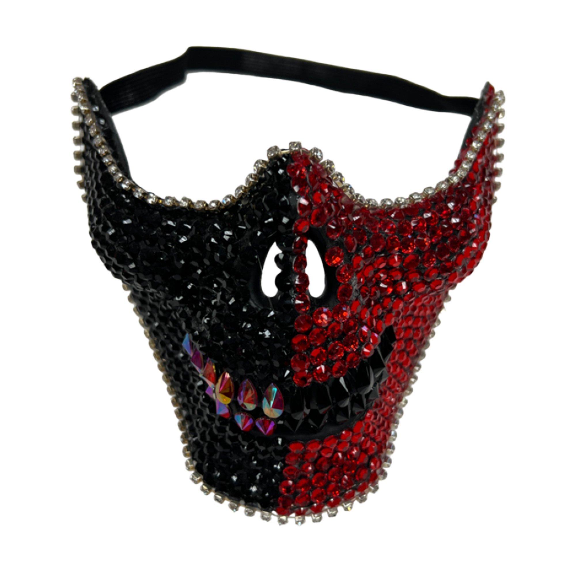 Adult Black & Red Rhinestone Skull Half Mask