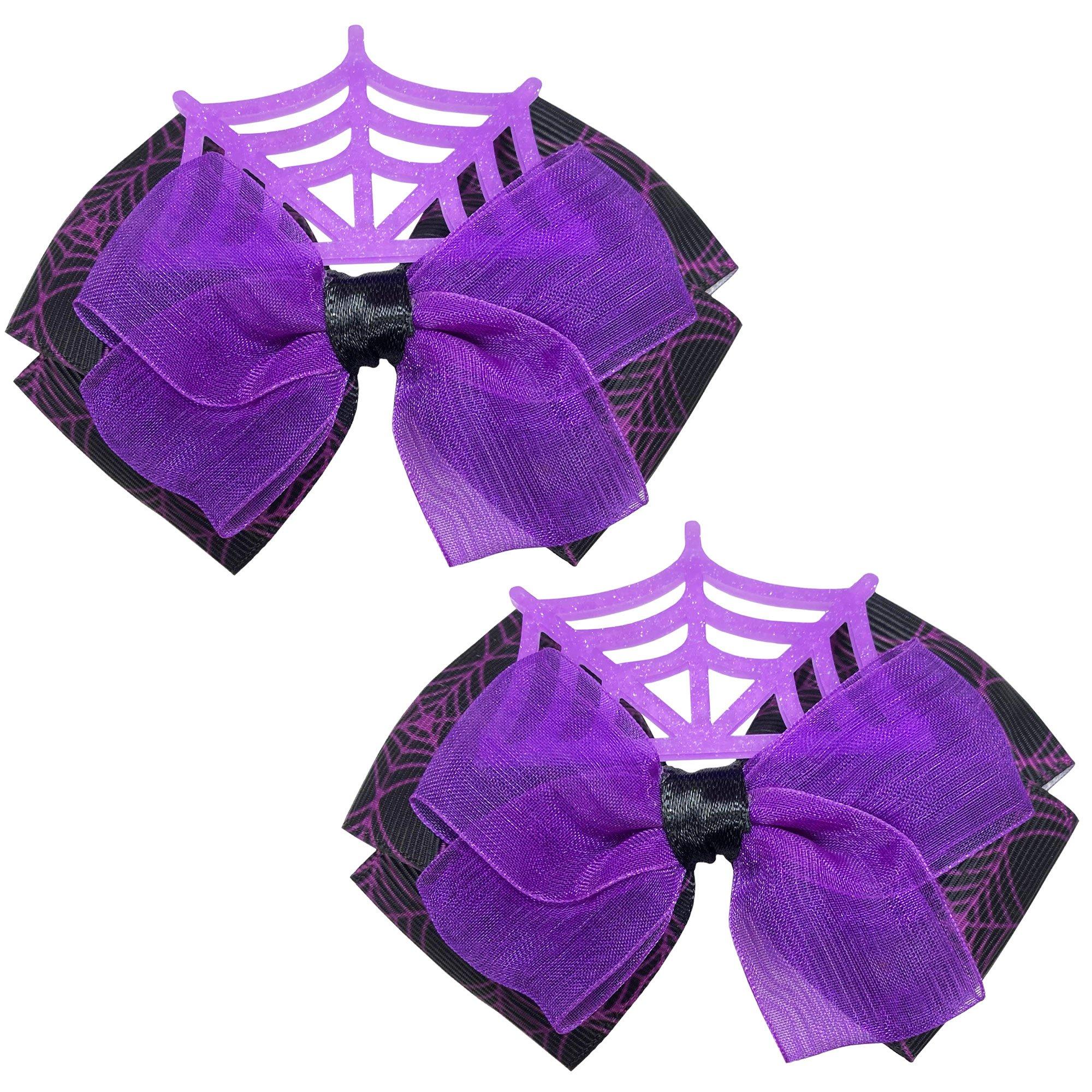 Black & Purple Spiderweb Hair Bow Clips, 2ct