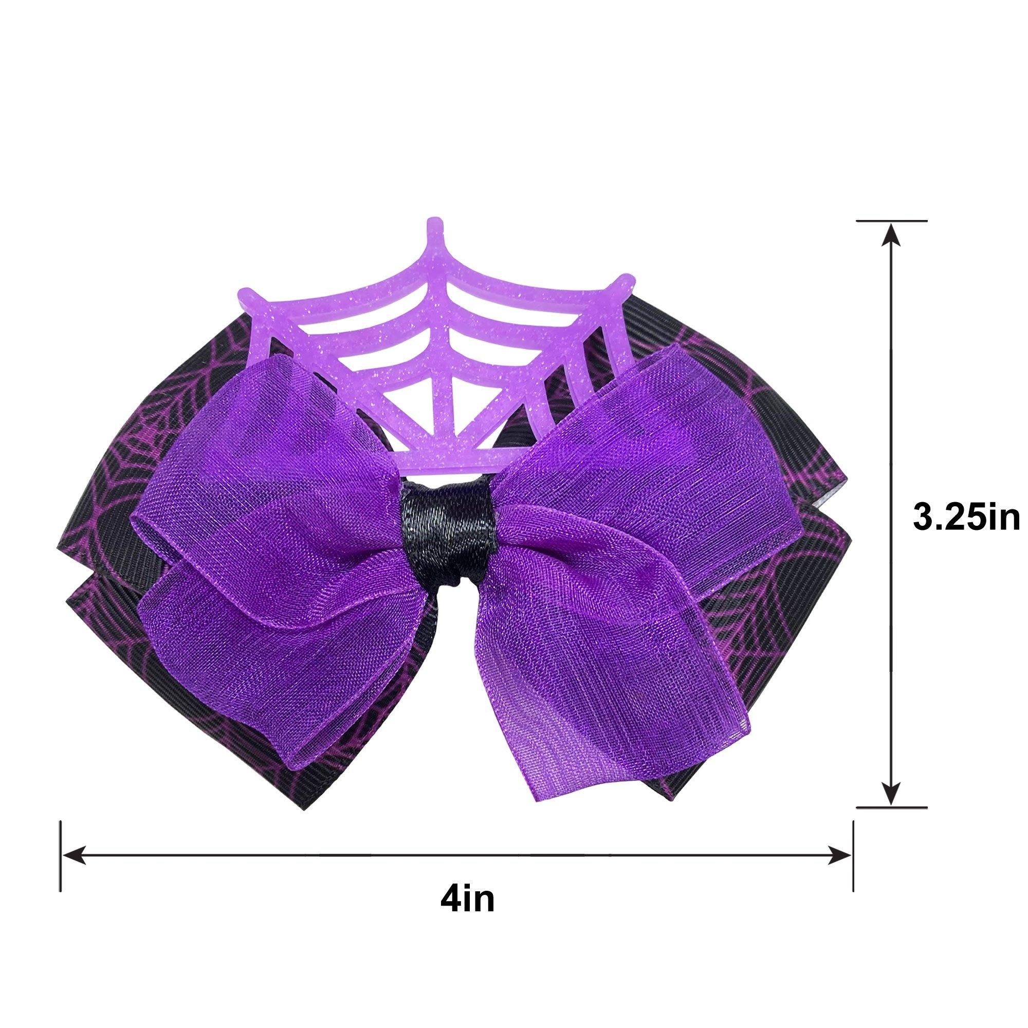 Black & Purple Spiderweb Hair Bow Clips, 2ct