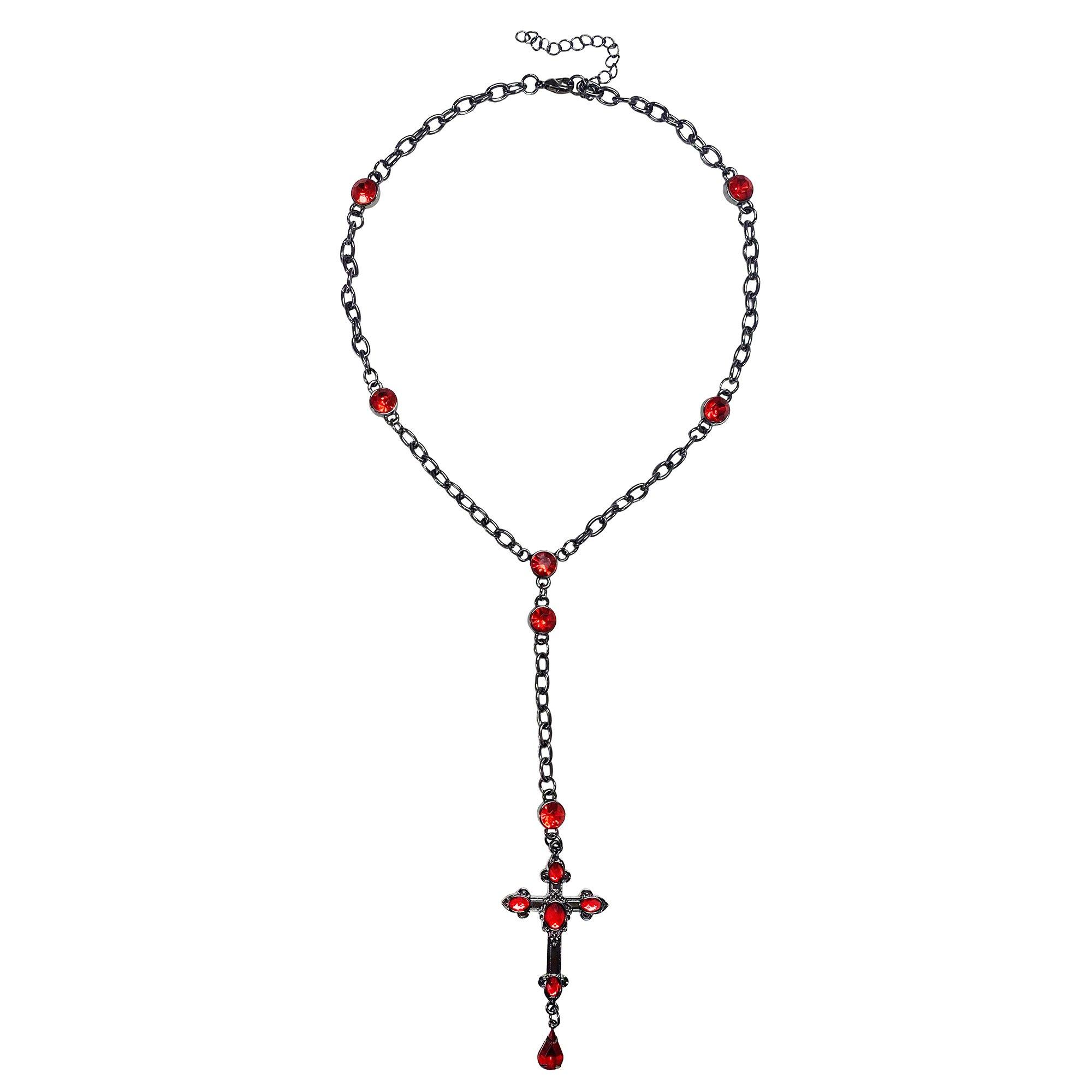 Red Gothic Rosary Necklace