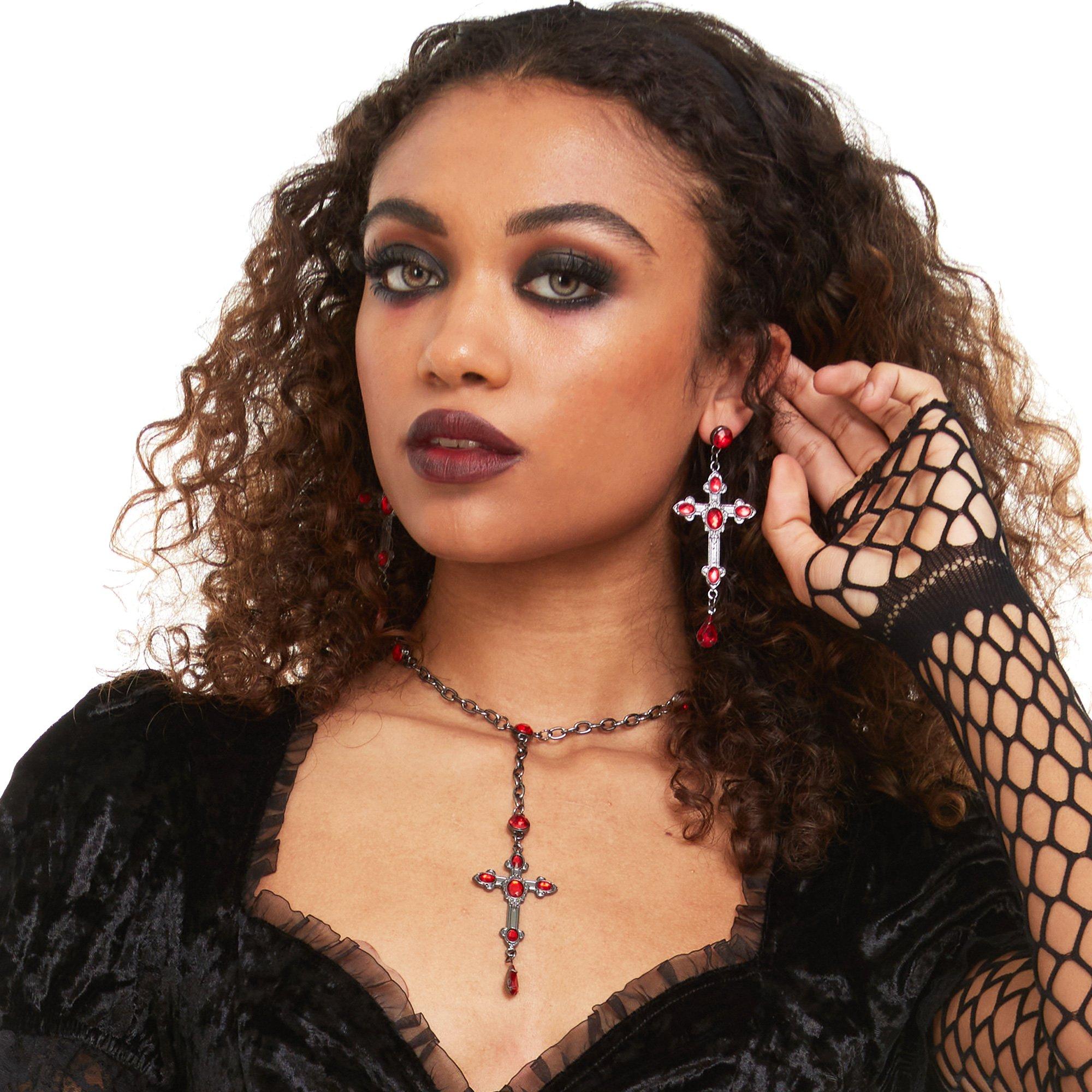 Red Gothic Rosary Necklace