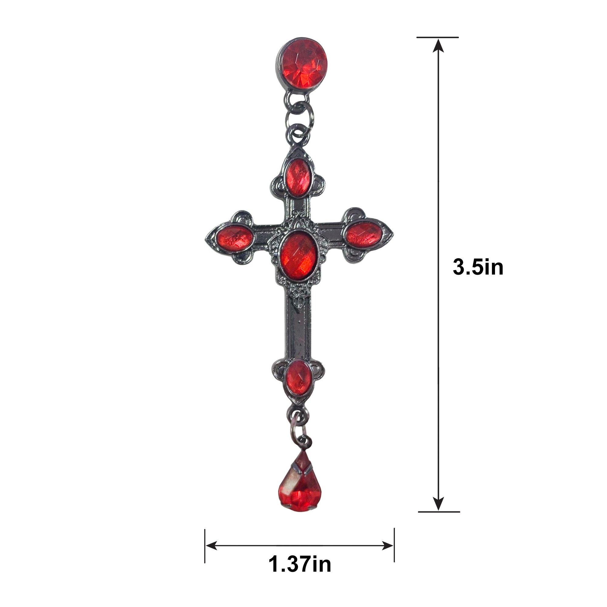 Red Gothic Cross Dangle Earrings